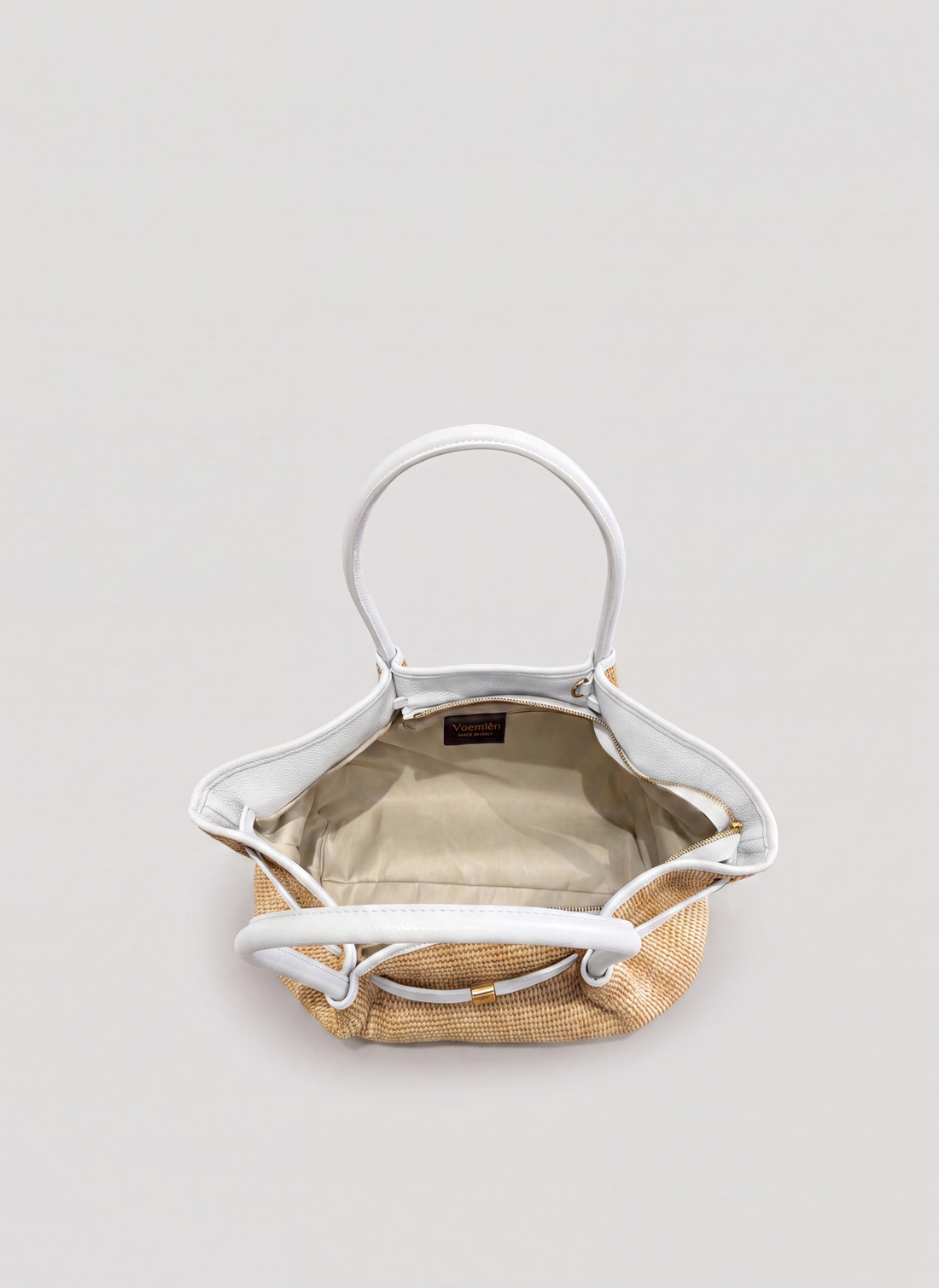 Borsa Brickell in pelle e Rafia Bianca