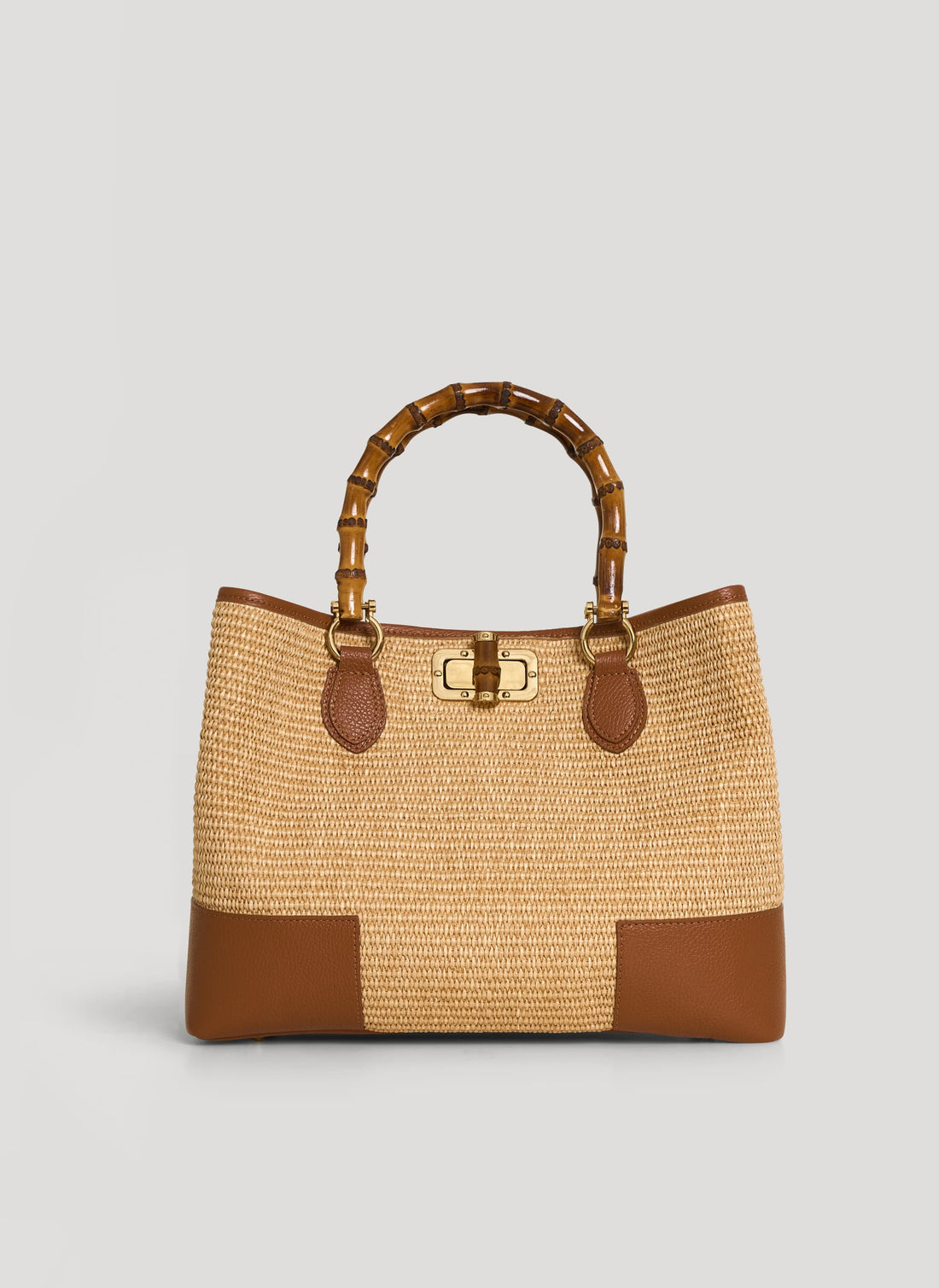 Borsa Bamboo Babe in pelle e Rafia Cuoio - Voemièn