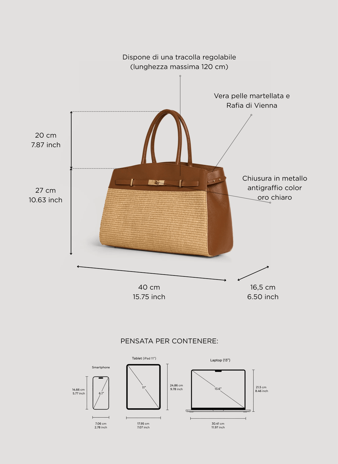 Borsa Driade in Pelle e Rafia Cuoio - Voemièn
