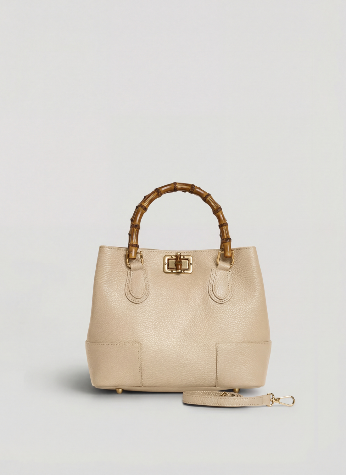 Borsa Bamboo Babe micro in pelle Dollaro Beige - Voemièn