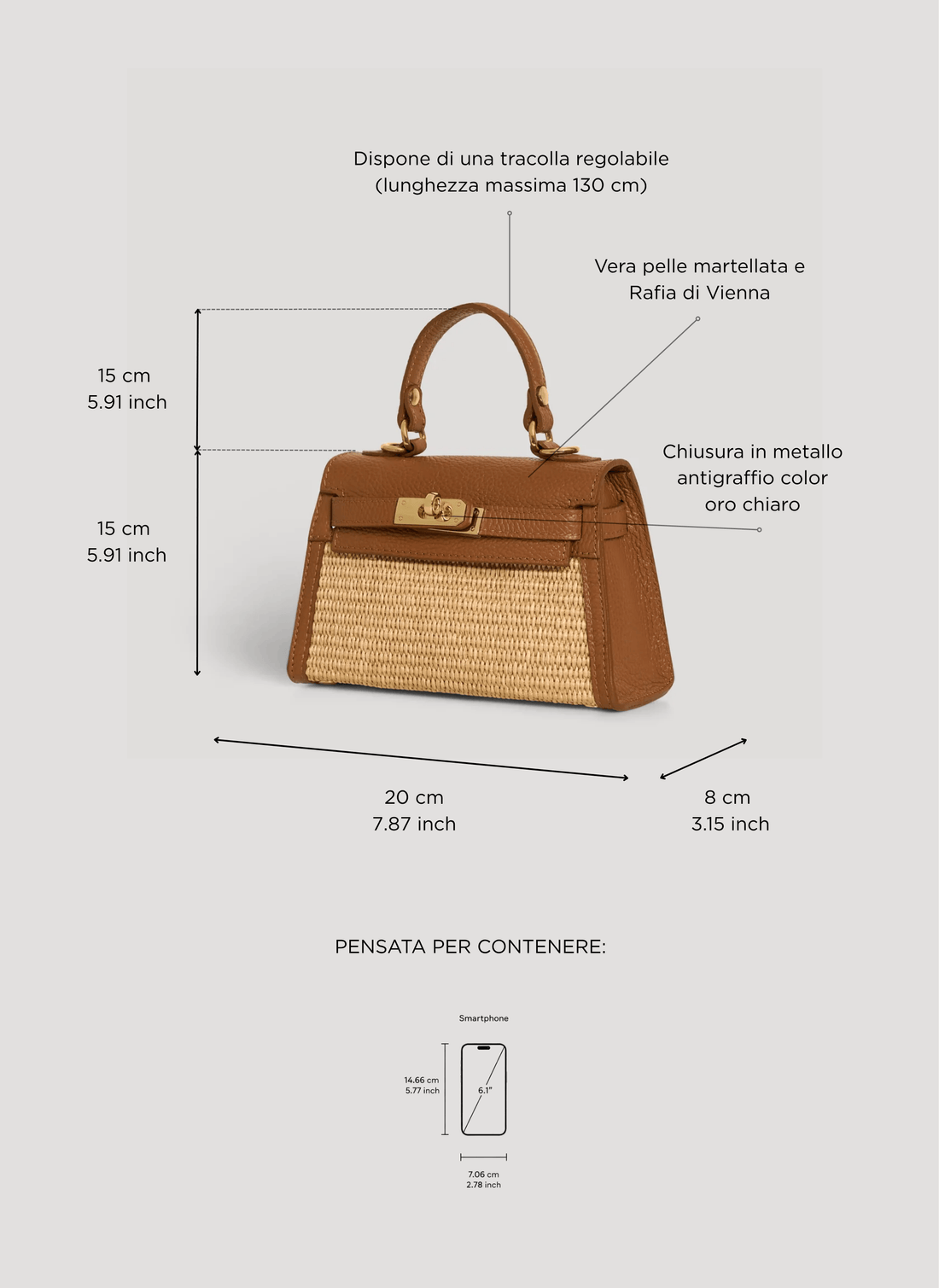 Borsa Victoria in Pelle e Rafia Cuoio