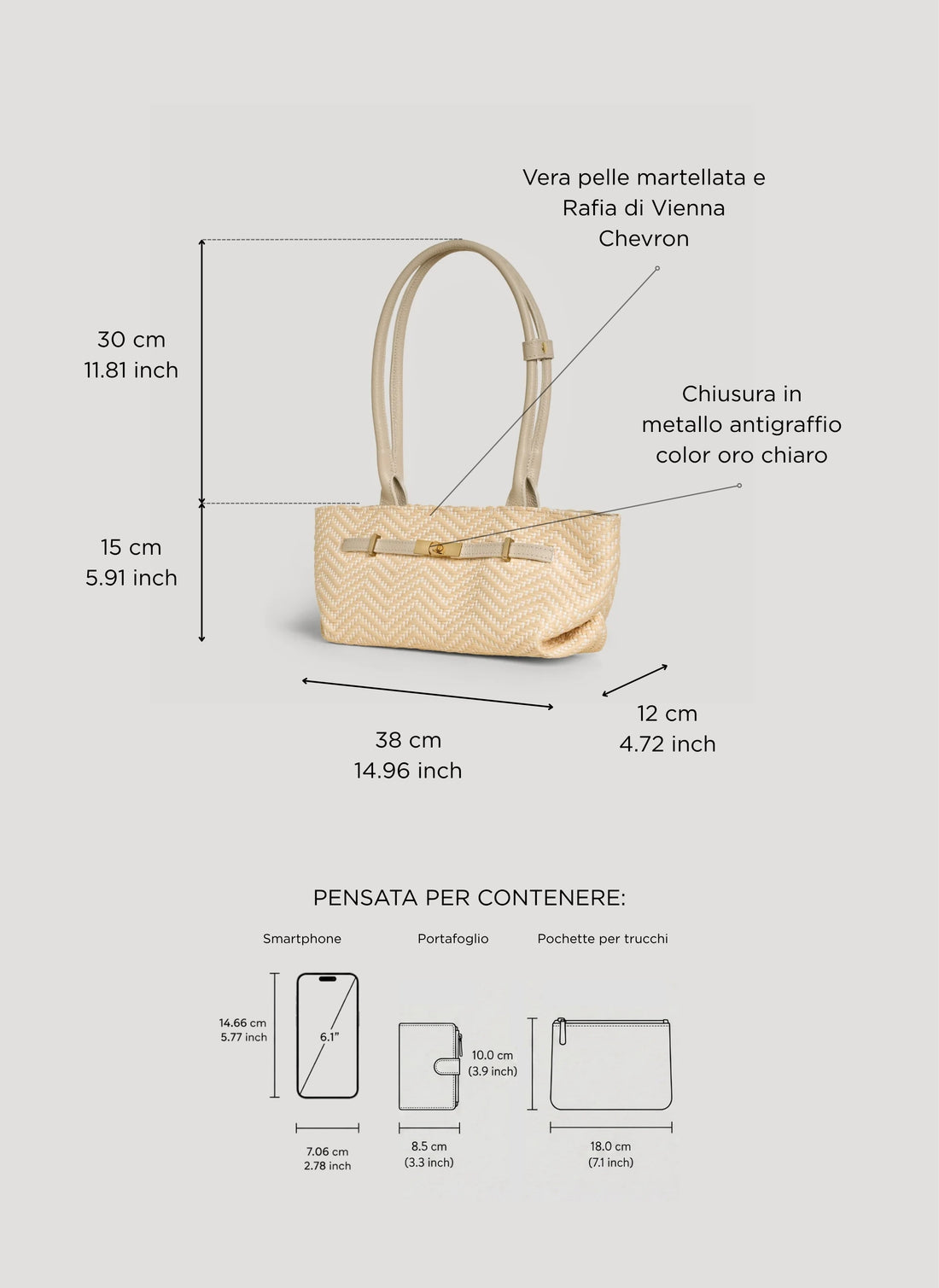 Borsa Lola in Pelle e Rafia Chevron Limited Edition Beige - Voemièn