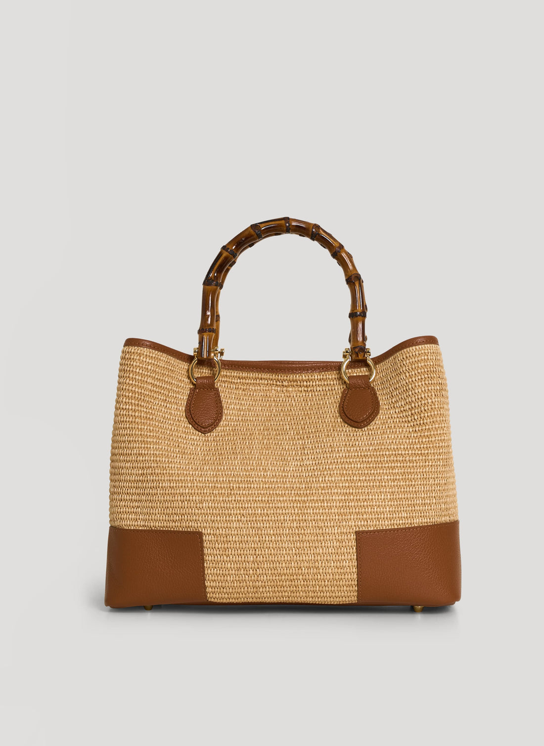 Borsa Bamboo Babe in pelle e Rafia Cuoio - Voemièn