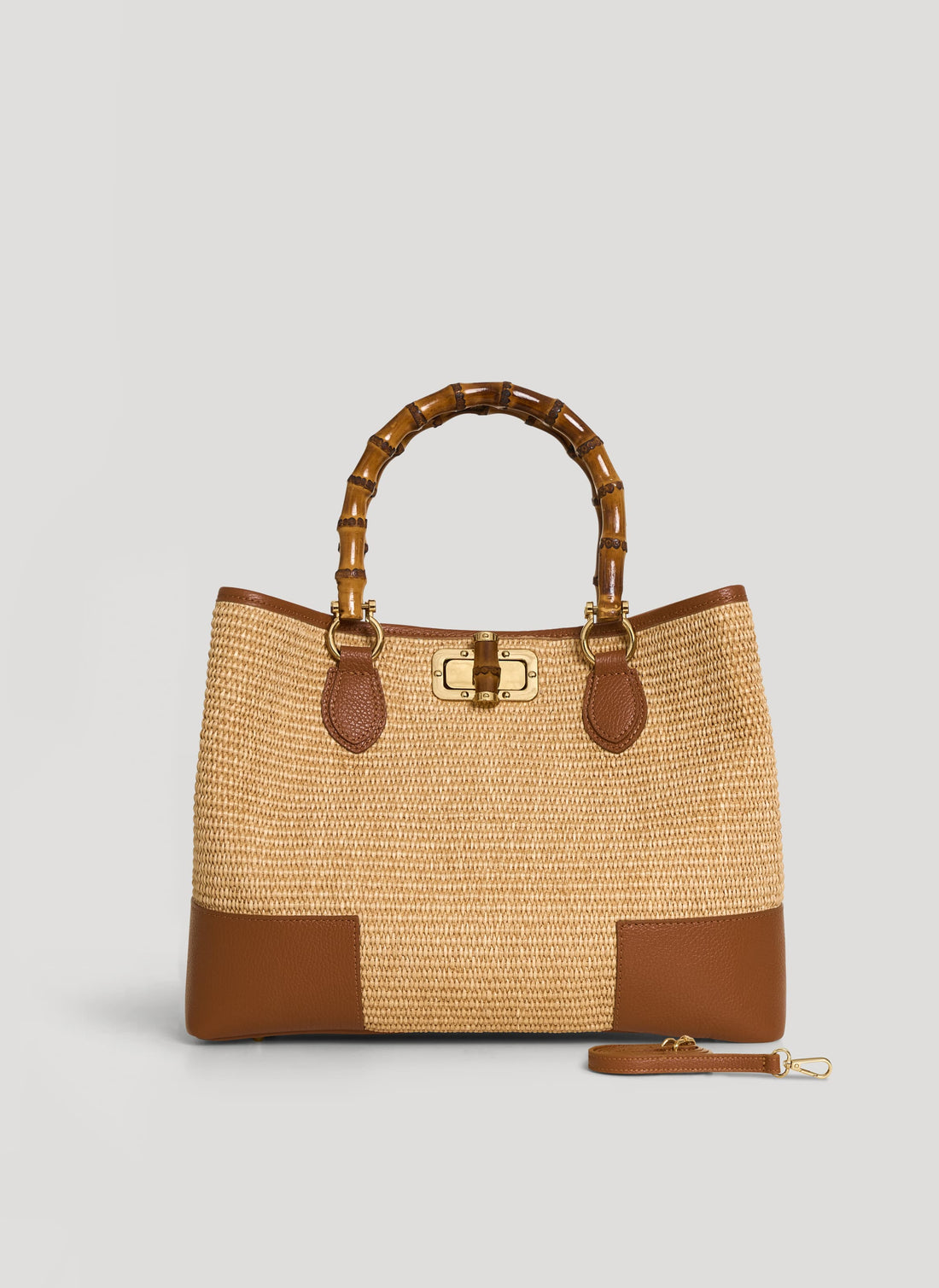 Borsa Bamboo Babe in pelle e Rafia Cuoio - Voemièn
