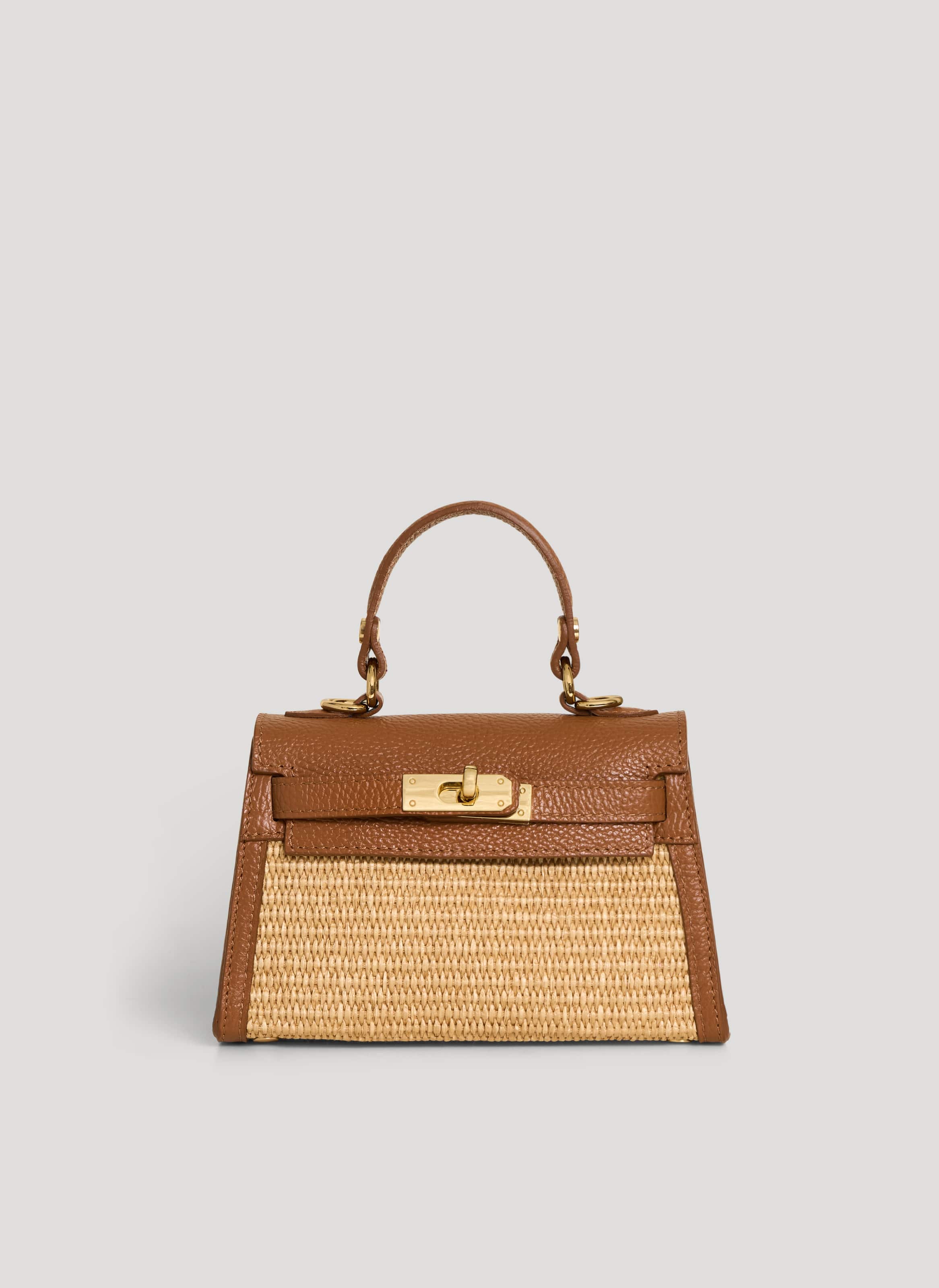 Borsa Victoria in Pelle e Rafia Cuoio - Voemièn