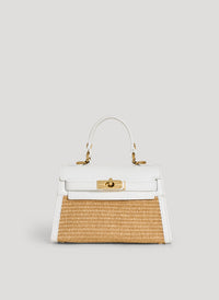 Victoria Bag in White Leather and Raffia