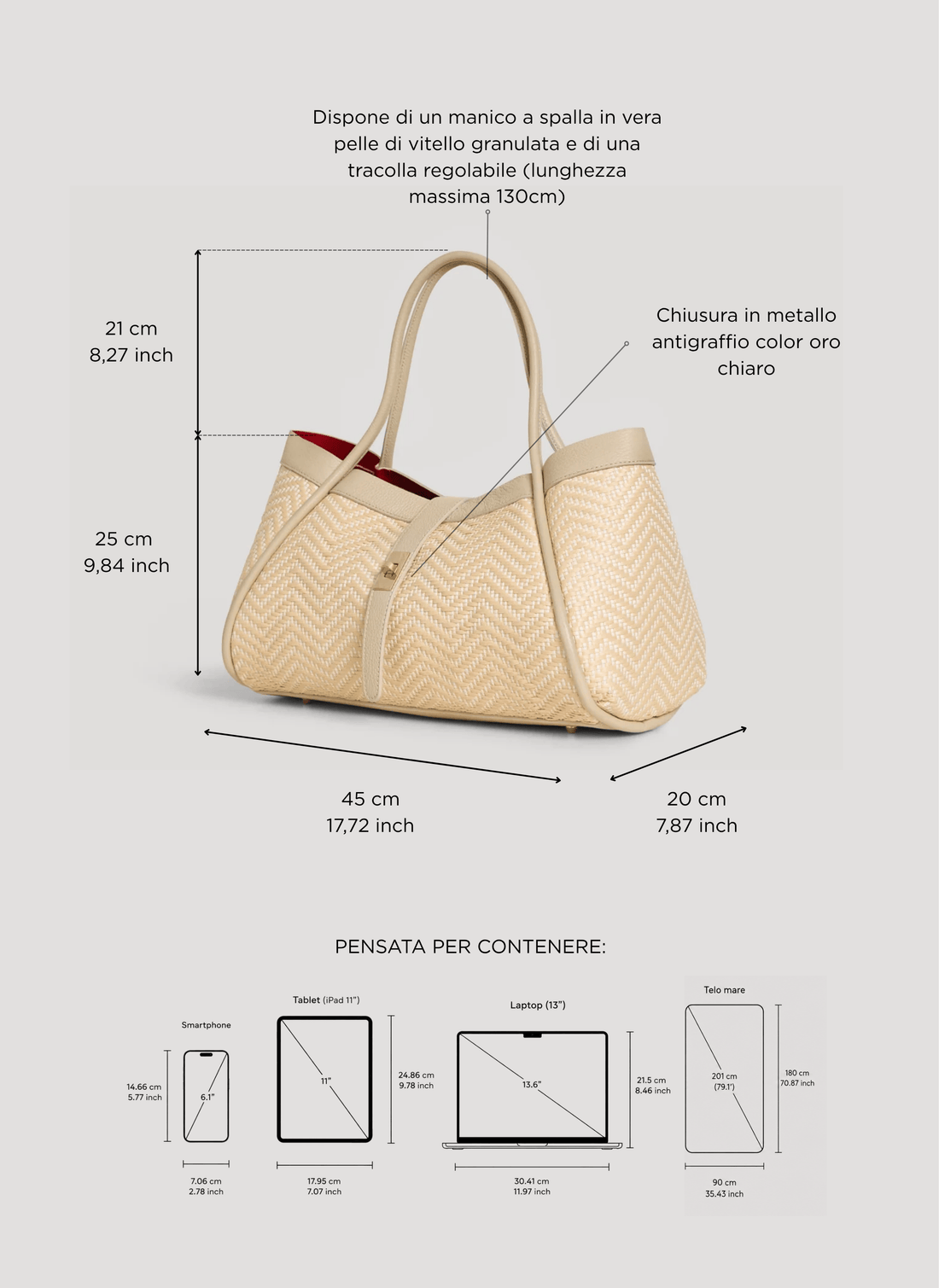 Borsa Mayfair in Pelle e Rafia Chevron Limited Edition Beige - Voemièn