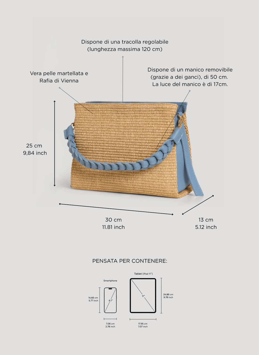 Borsa Braid in Pelle e Rafia Denim - Voemièn
