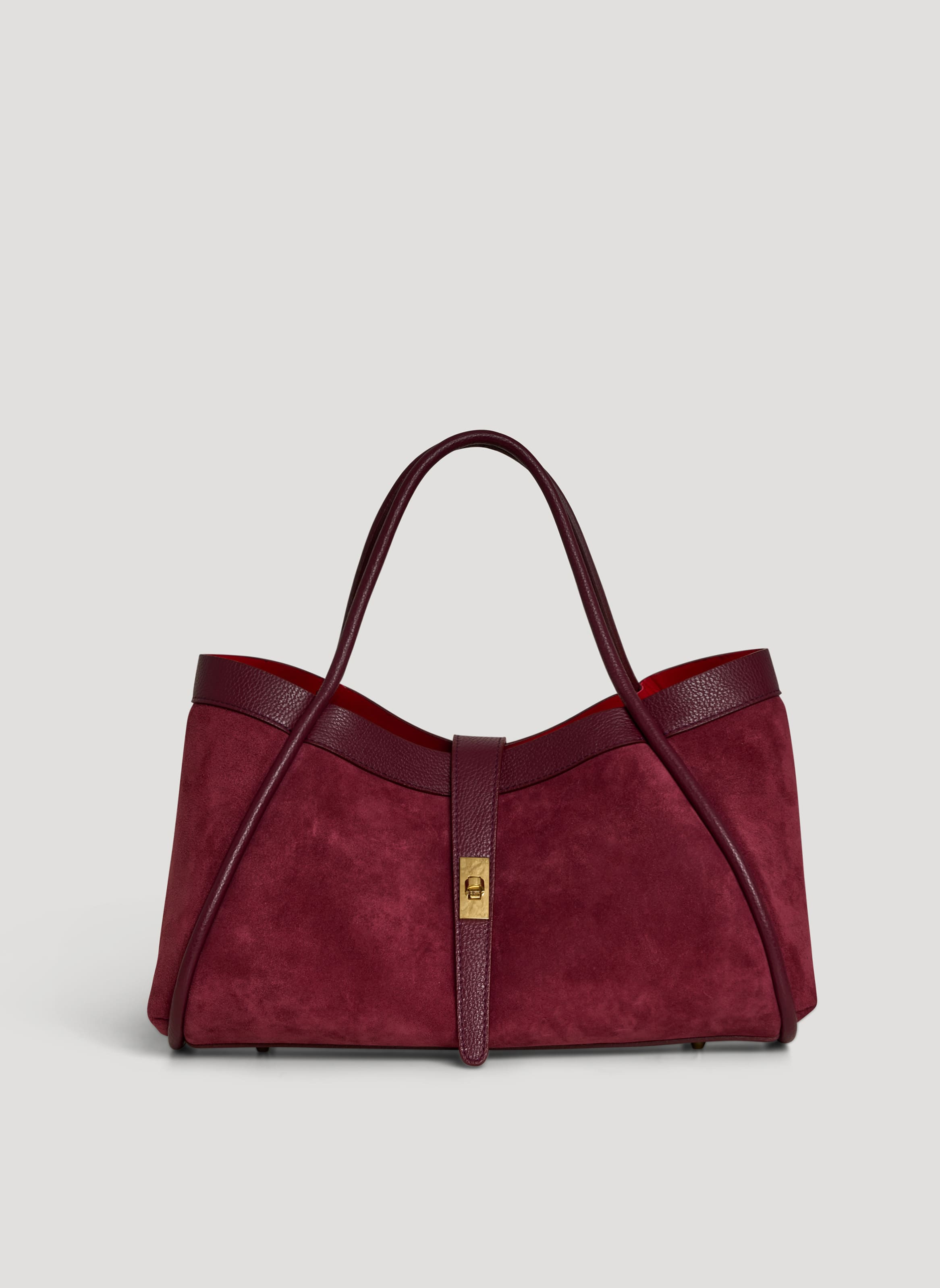 Borsa Mayfair in Camoscio e Pelle Togo Borgogna - Voemièn