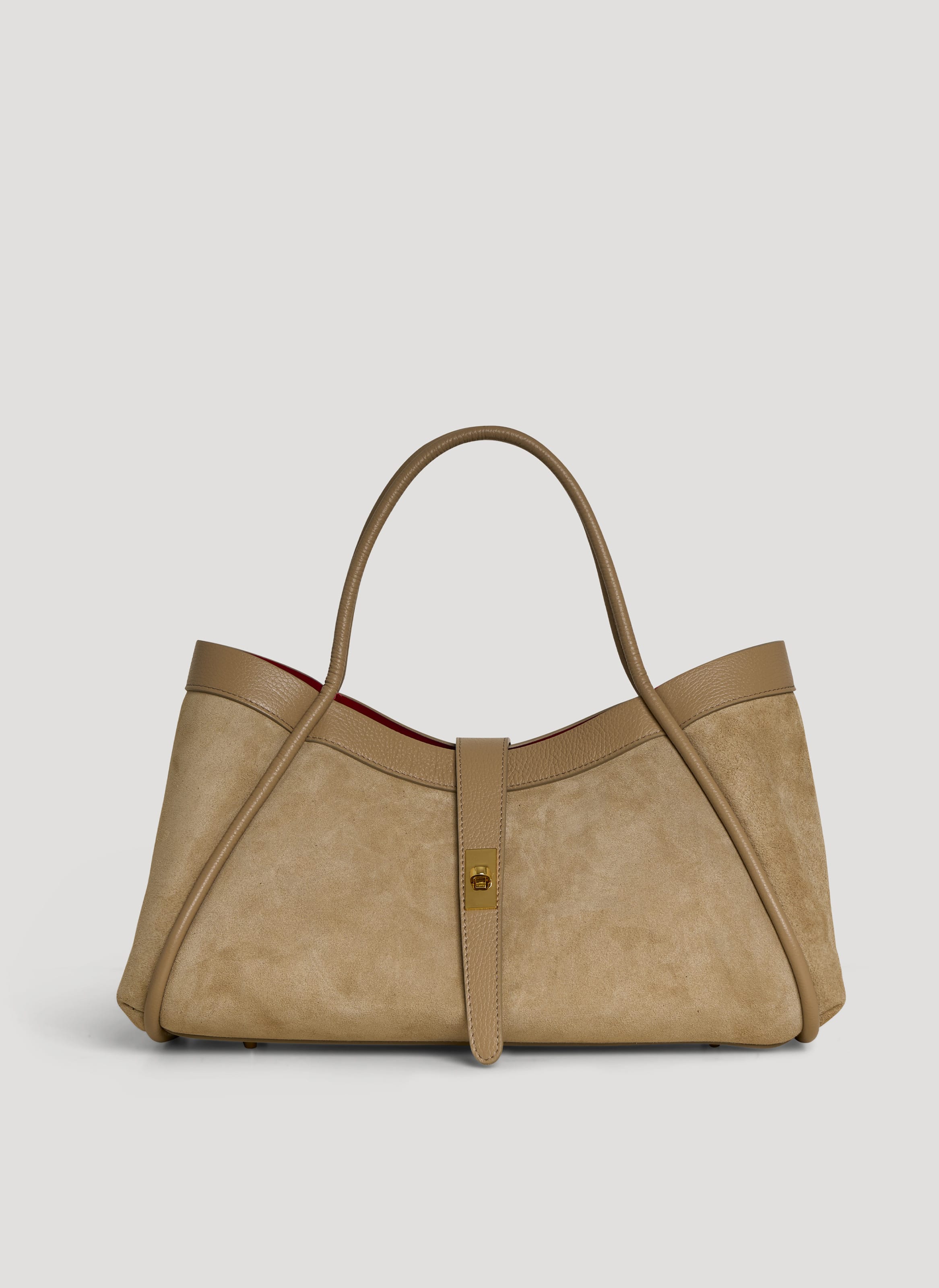 Borsa Mayfair in Camoscio e Pelle Togo Taupe chiaro - Voemièn