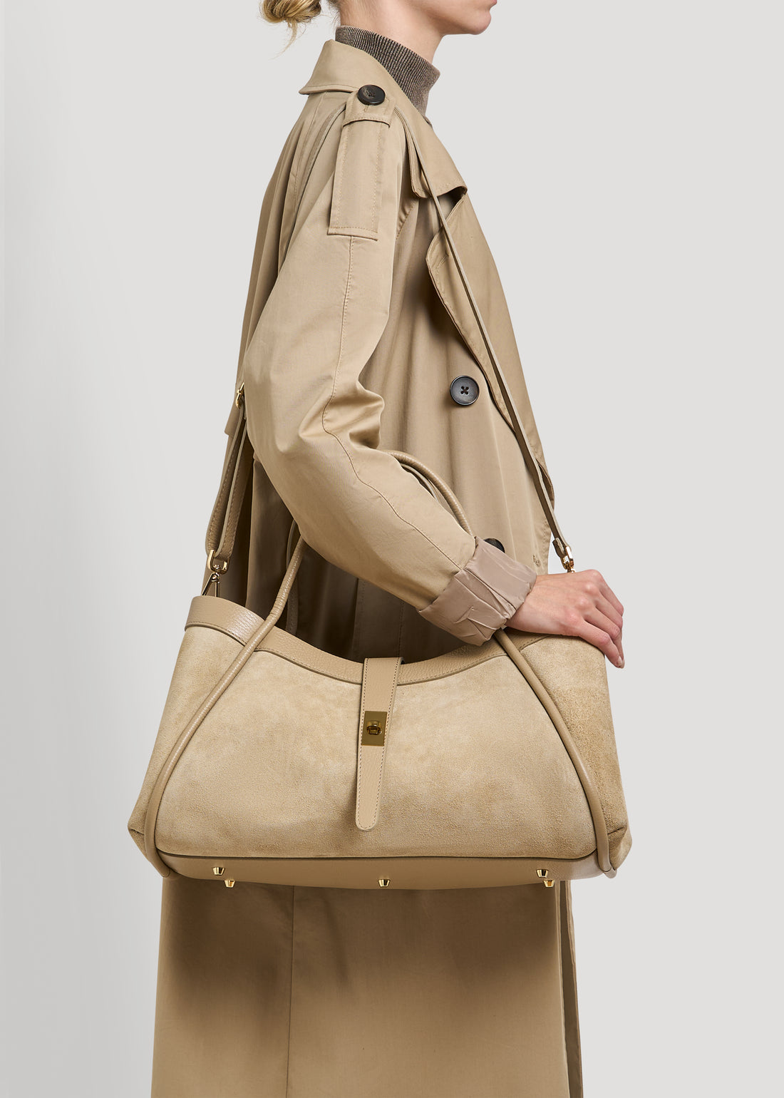 Borsa Mayfair in Camoscio e Pelle Togo Taupe