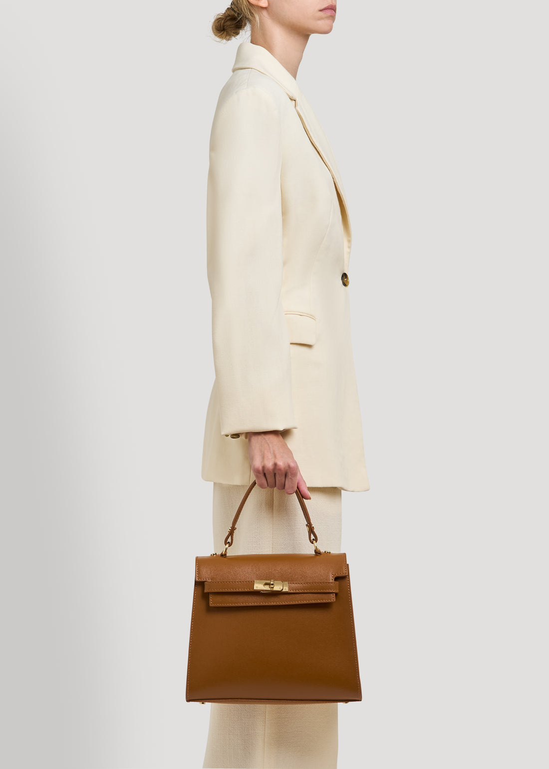 Borsa Zaira in Vera pelle Saffiano Cuoio chiaro