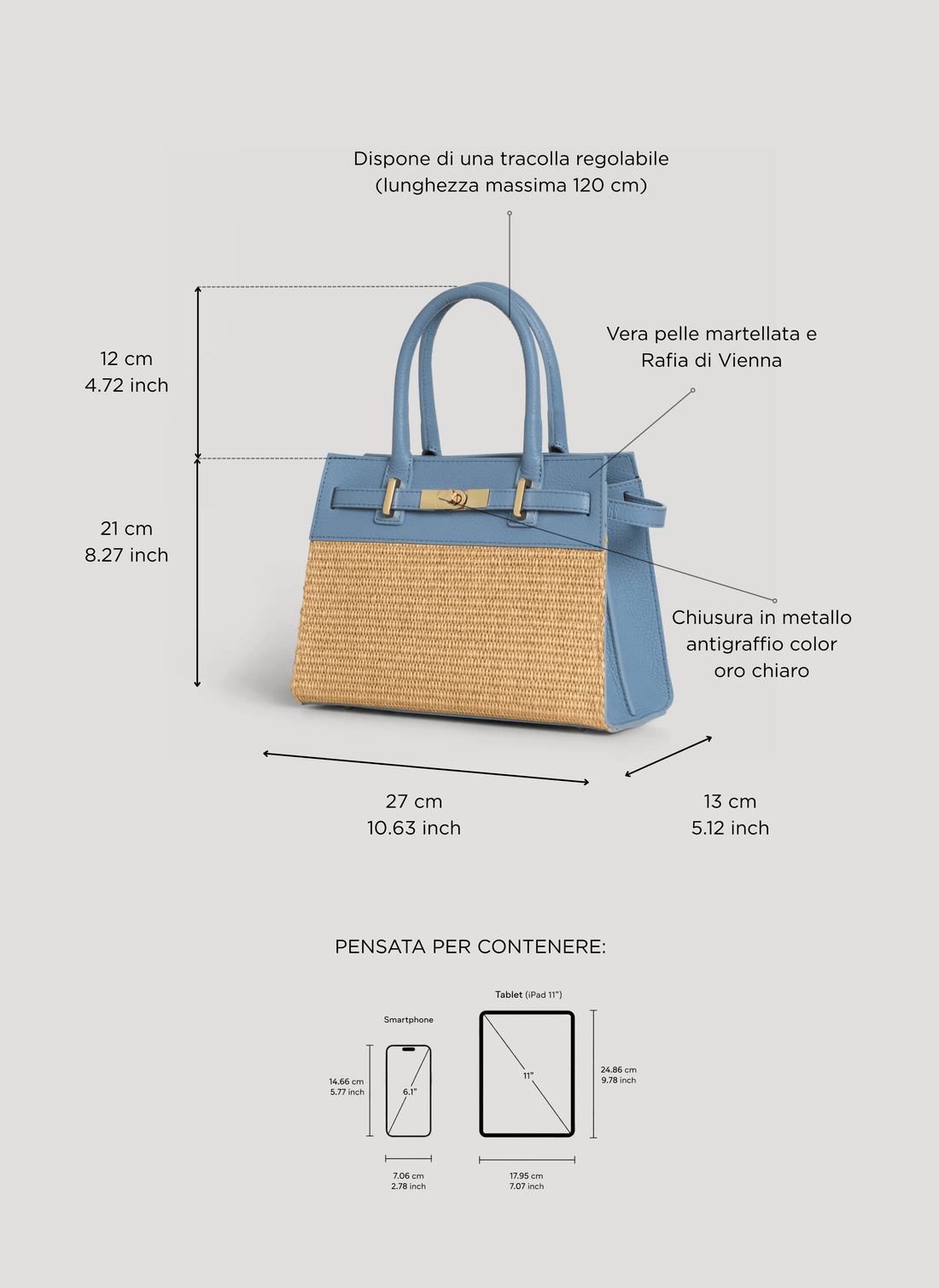 Borsa Grace in pelle e rafia Denim - Voemièn