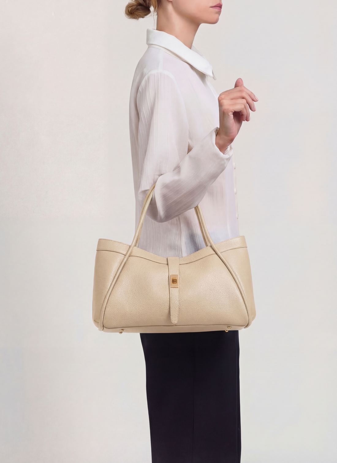 Borsa Mayfair Micro in Pelle Togo Beige - Voemièn