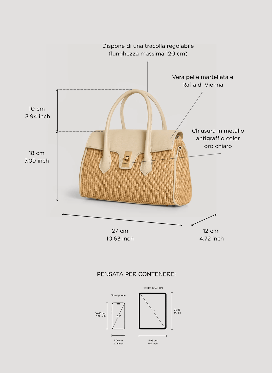 Borsa Cécile in Pelle e Rafia Crema