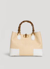 Bamboo Babe Chevron White Limited Edition Leather and Raffia Bag