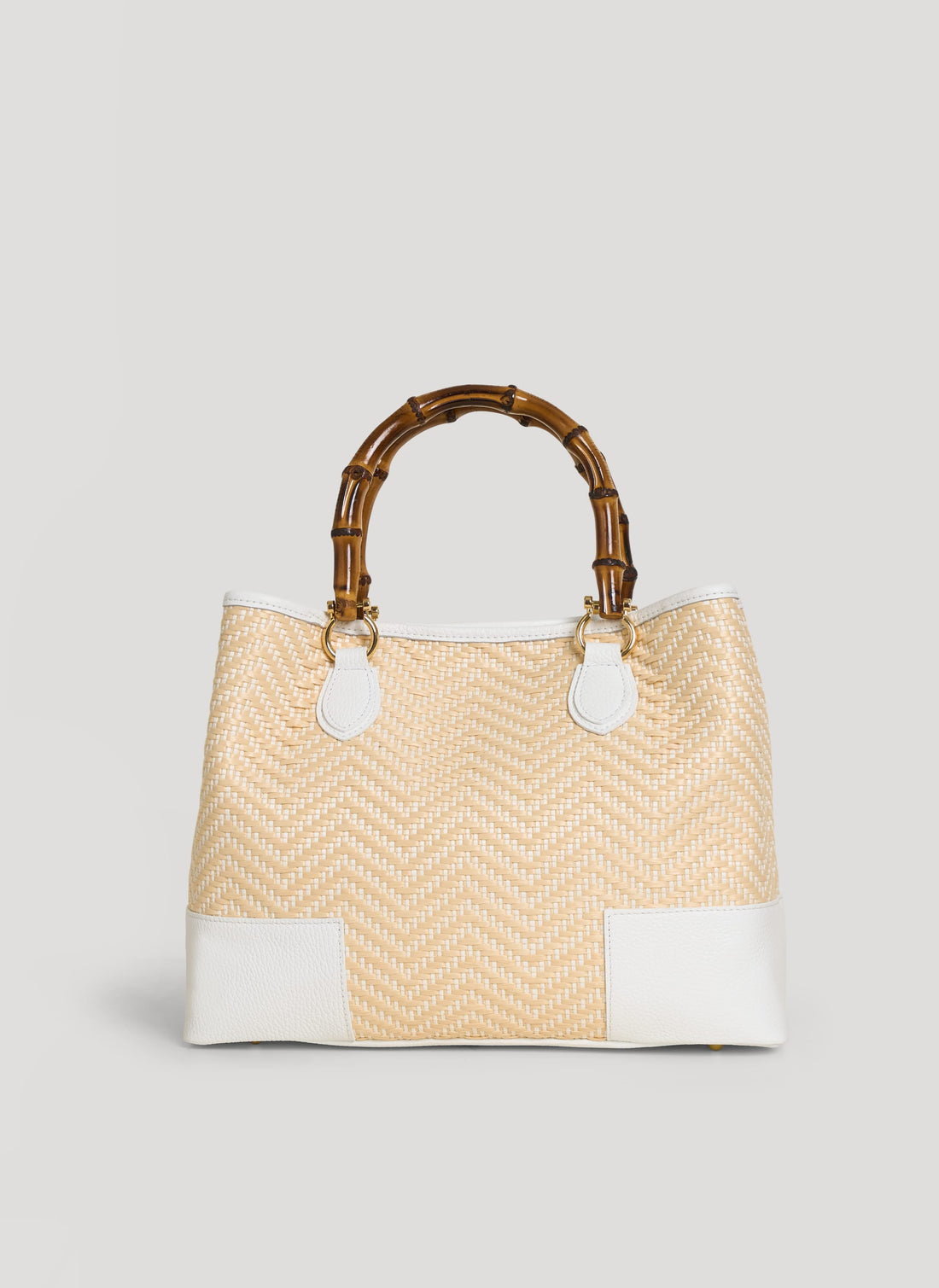 Borsa Bamboo Babe in pelle e Rafia Chevron Limited Edition Bianca - Voemièn