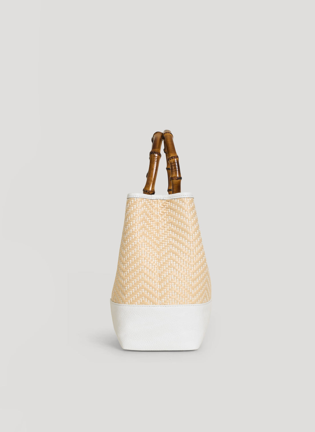 Borsa Bamboo Babe in pelle e Rafia Chevron Limited Edition Bianca - Voemièn