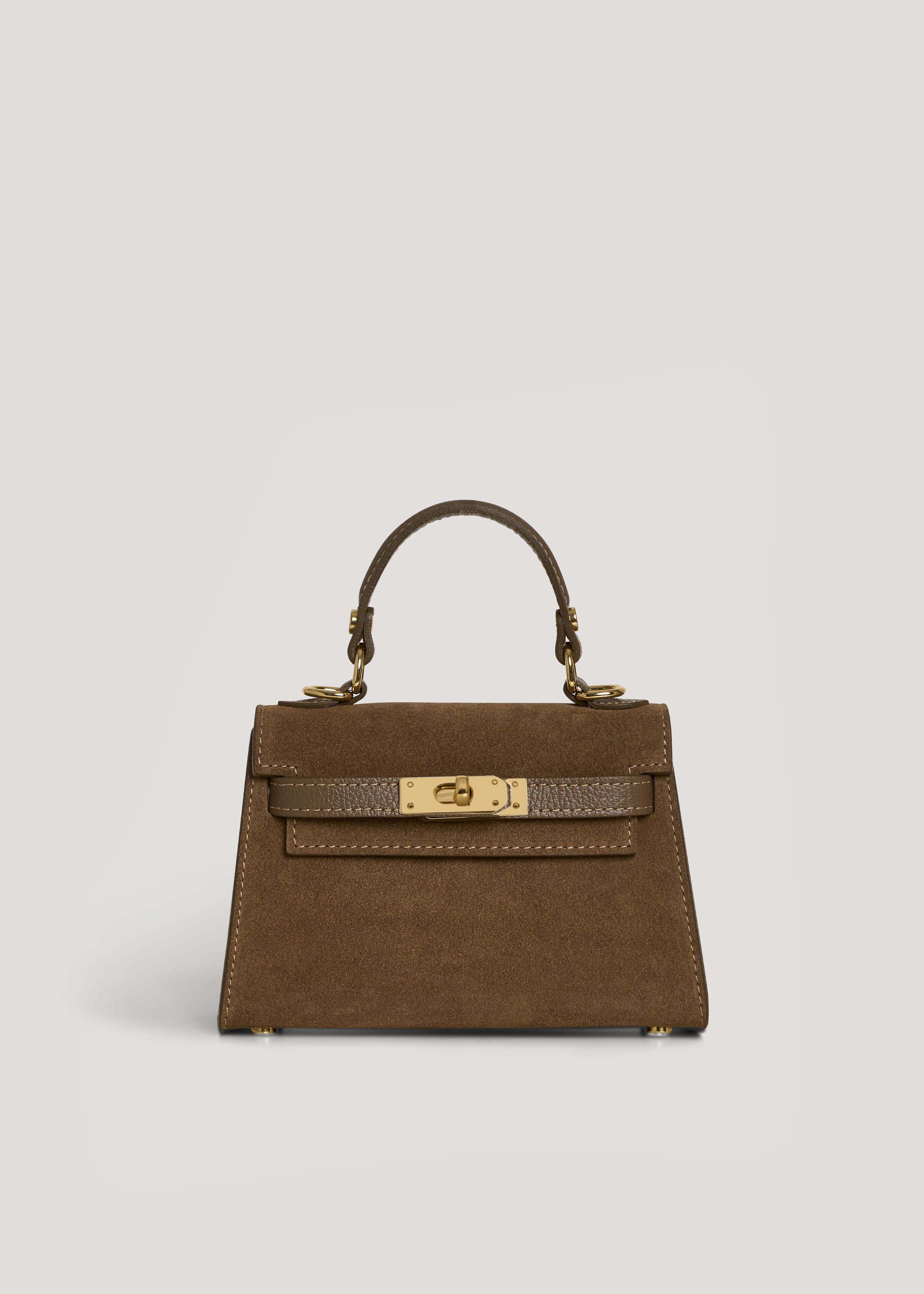 Borsa Victoria in Camoscio e Pelle Taupe scuro  Gift - Voemièn