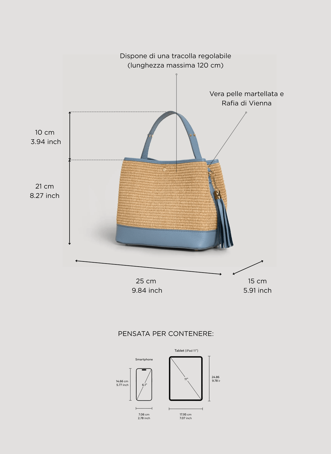 Borsa Kendy in pelle e rafia Denim