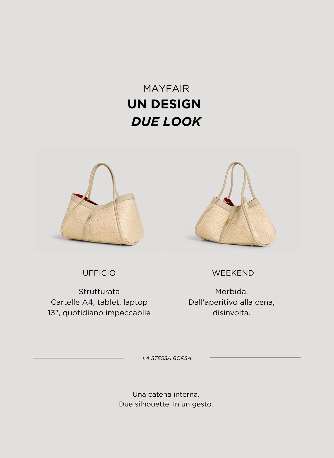 Borsa Mayfair in Pelle e Rafia Chevron Limited Edition Beige - Voemièn