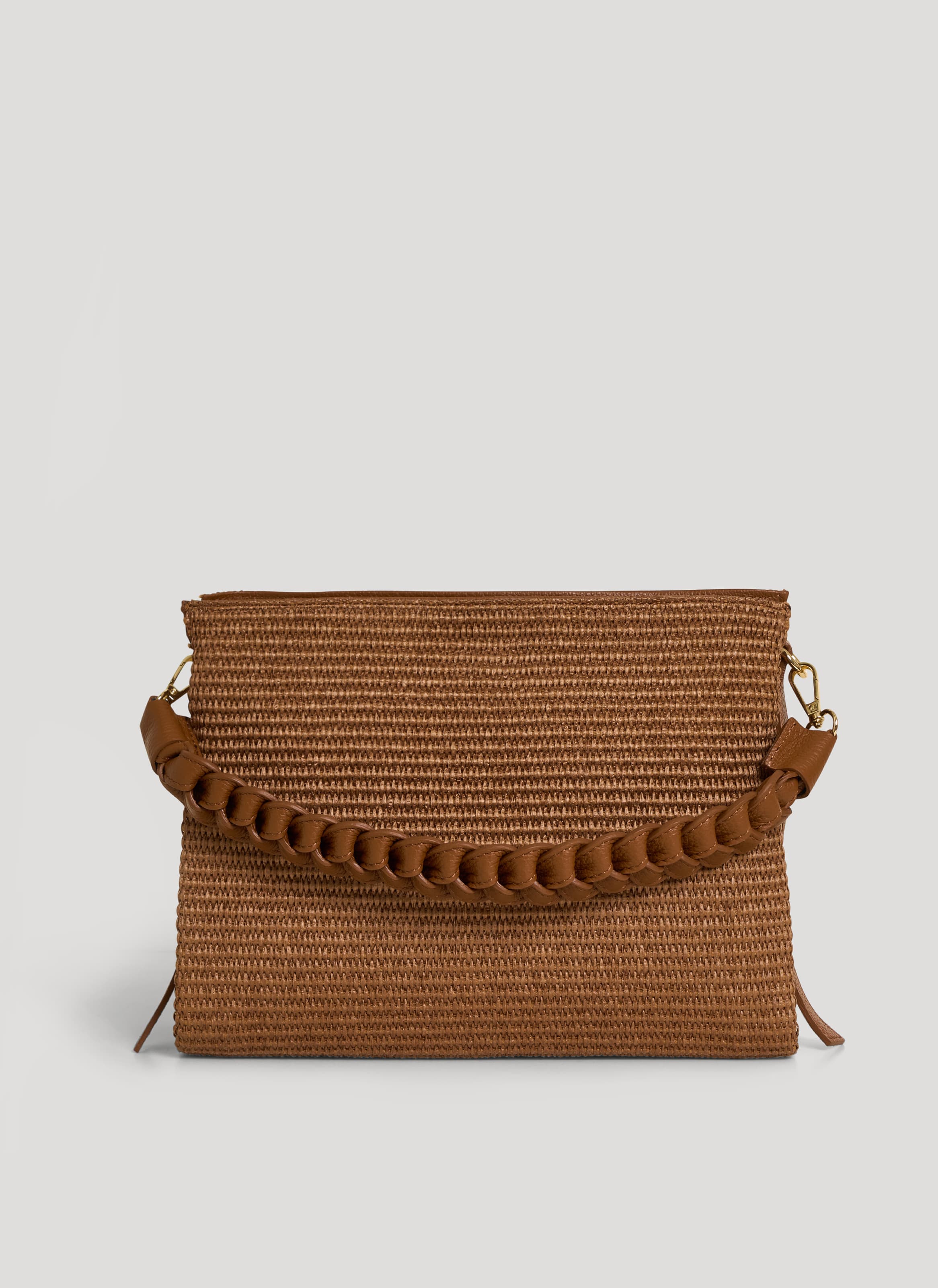 Borsa Braid in Pelle e Rafia Limited Edition Cuoio - Voemièn
