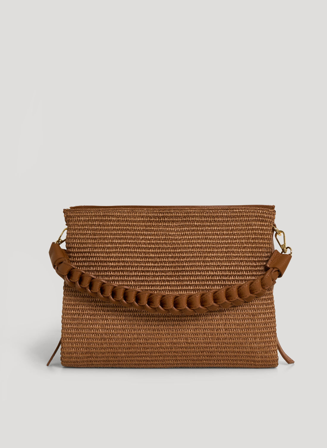 Borsa Braid in Pelle e Rafia Limited Edition Cuoio - Voemièn