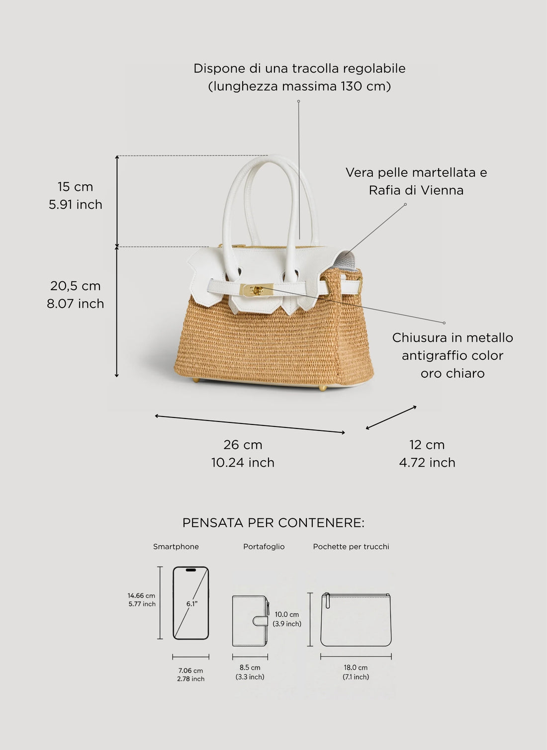 Elizabeth Medium Bag in White Leather and Raffia