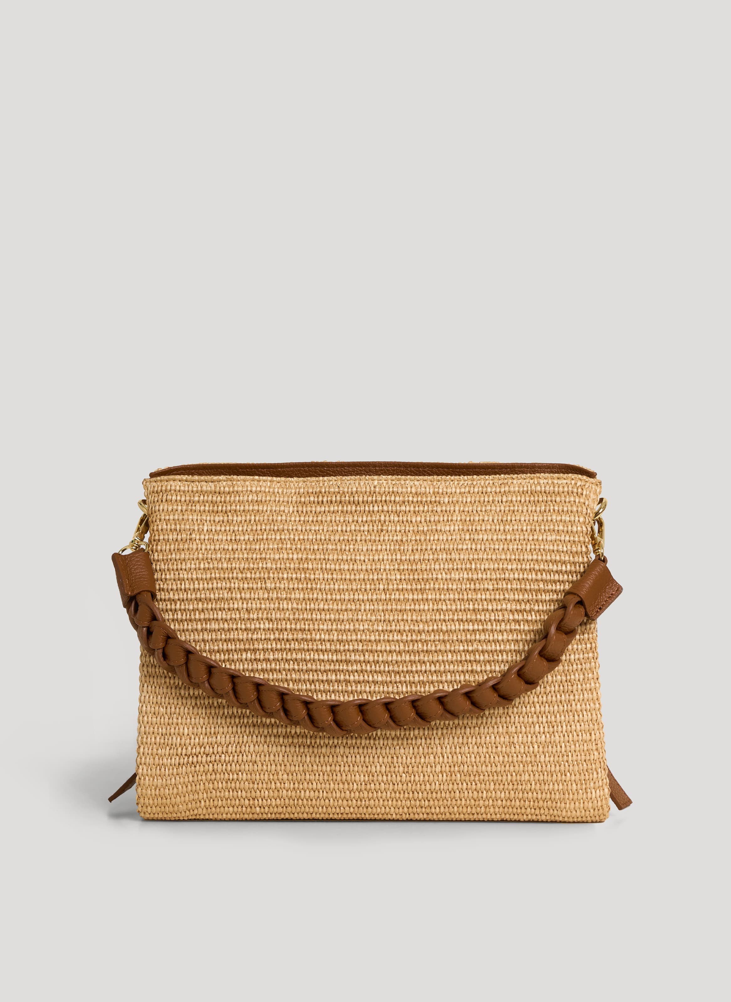 Borsa Braid in Pelle e Rafia Cuoio - Voemièn