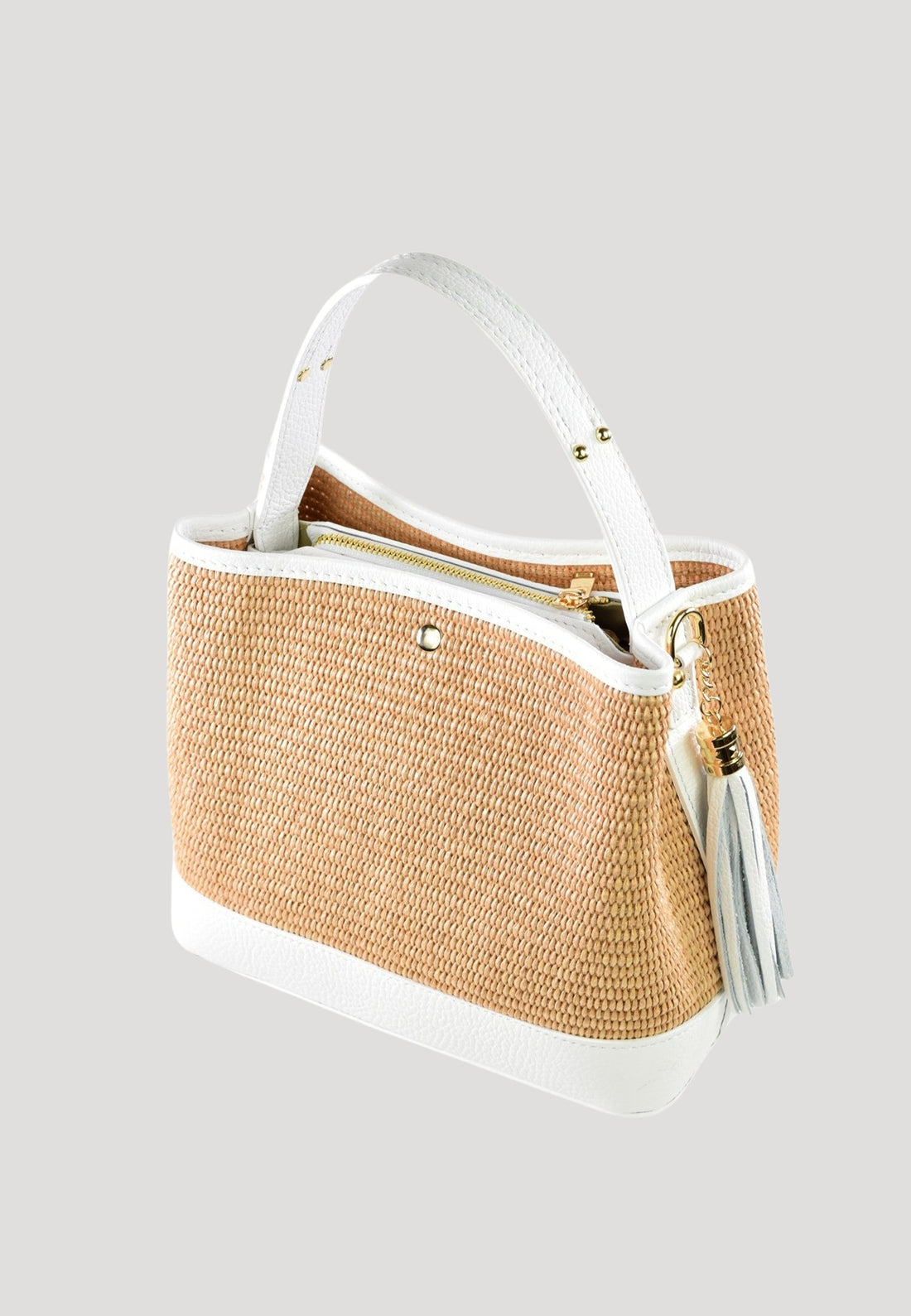 Borsa Kendy in pelle Dollaro e rafia Bianca