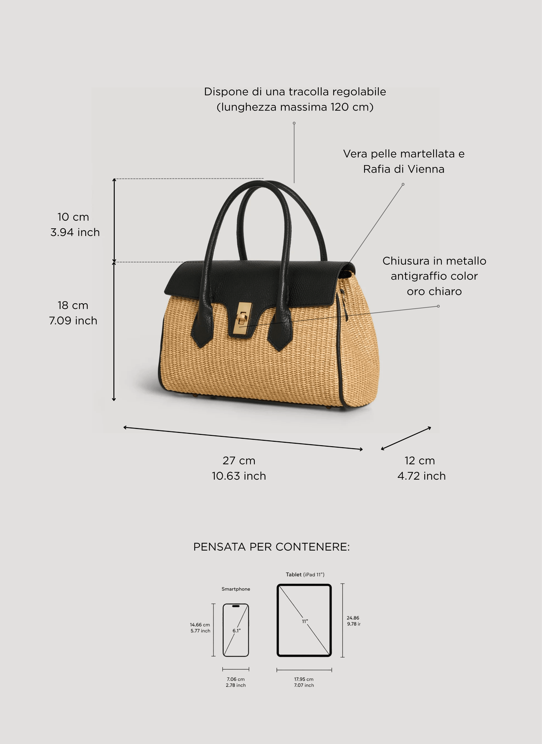 Borsa Cécile in Pelle e Rafia Nera