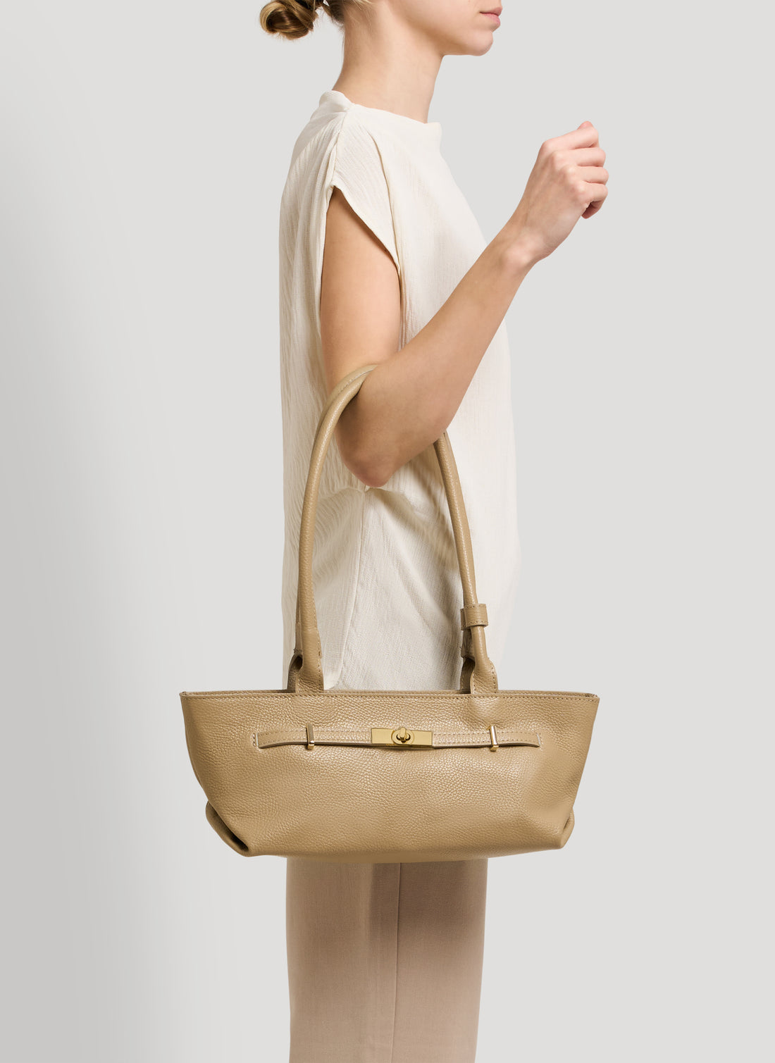 Borsa Lola in Pelle Togo Taupe Chiaro - Voemièn