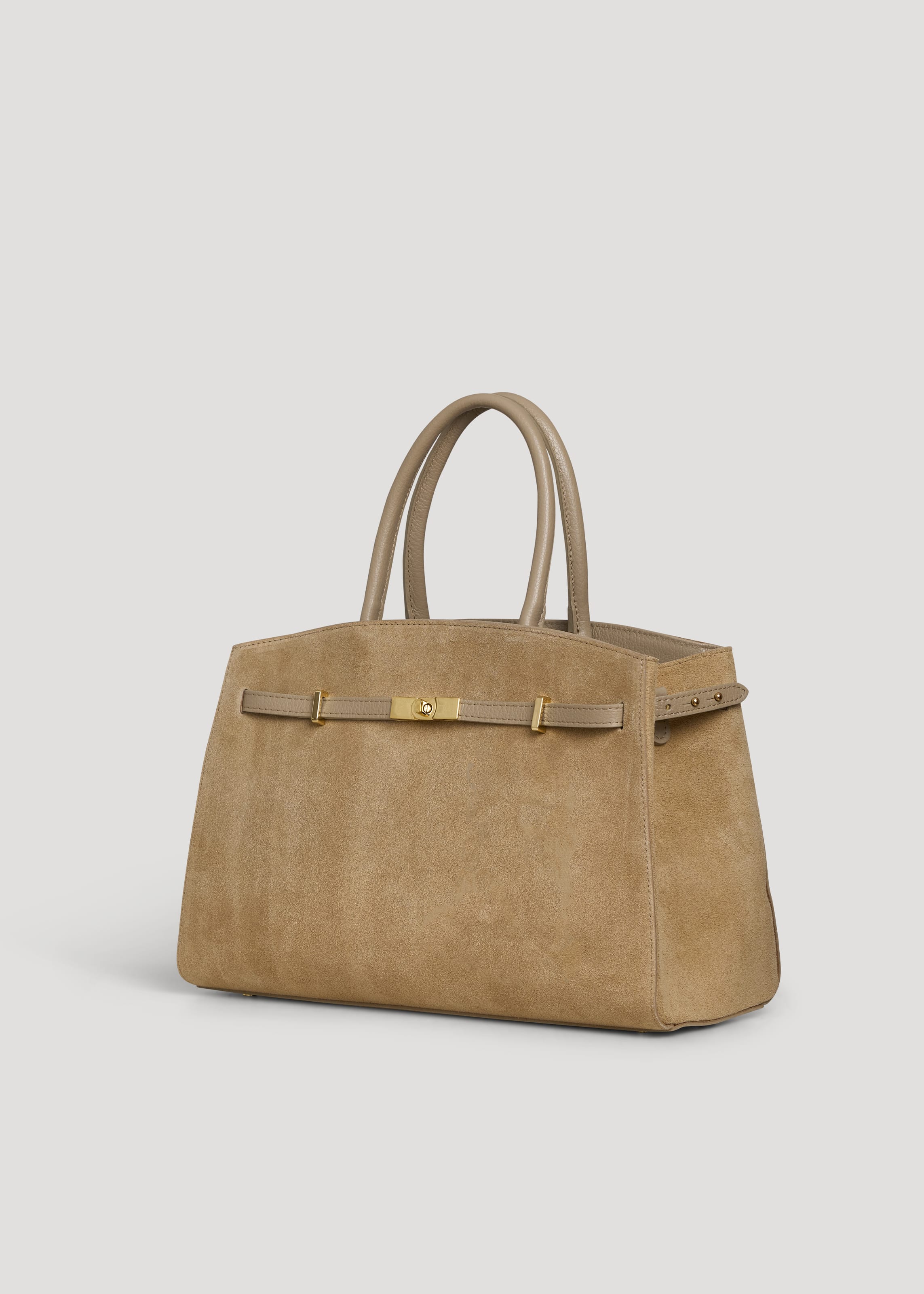 Borsa Driade in Camoscio e Pelle Taupe Chiaro - Voemièn