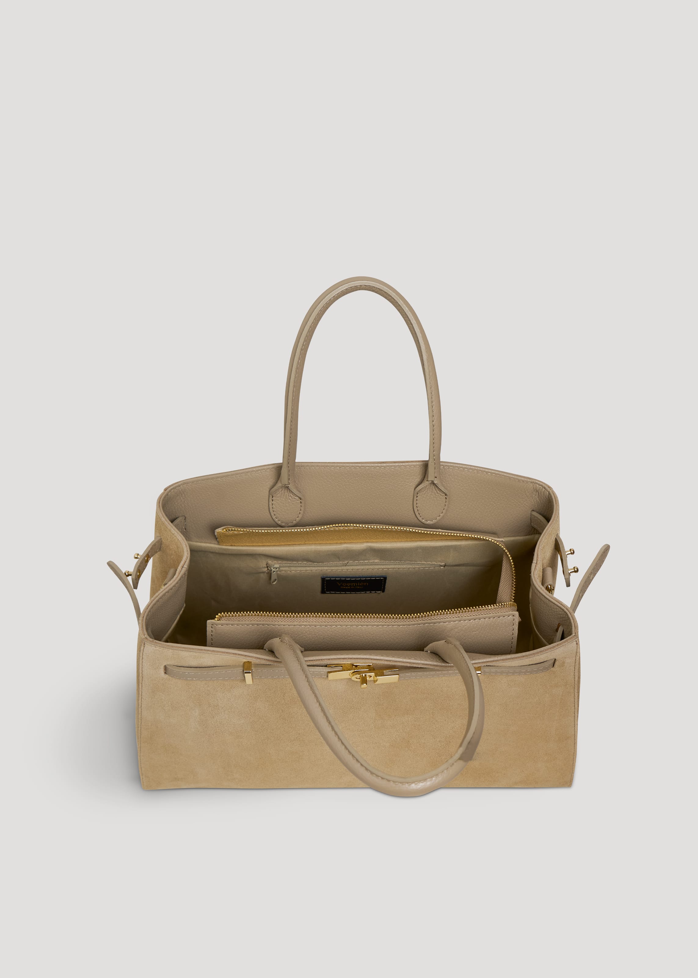 Borsa Driade in Camoscio e Pelle Taupe Chiaro - Voemièn