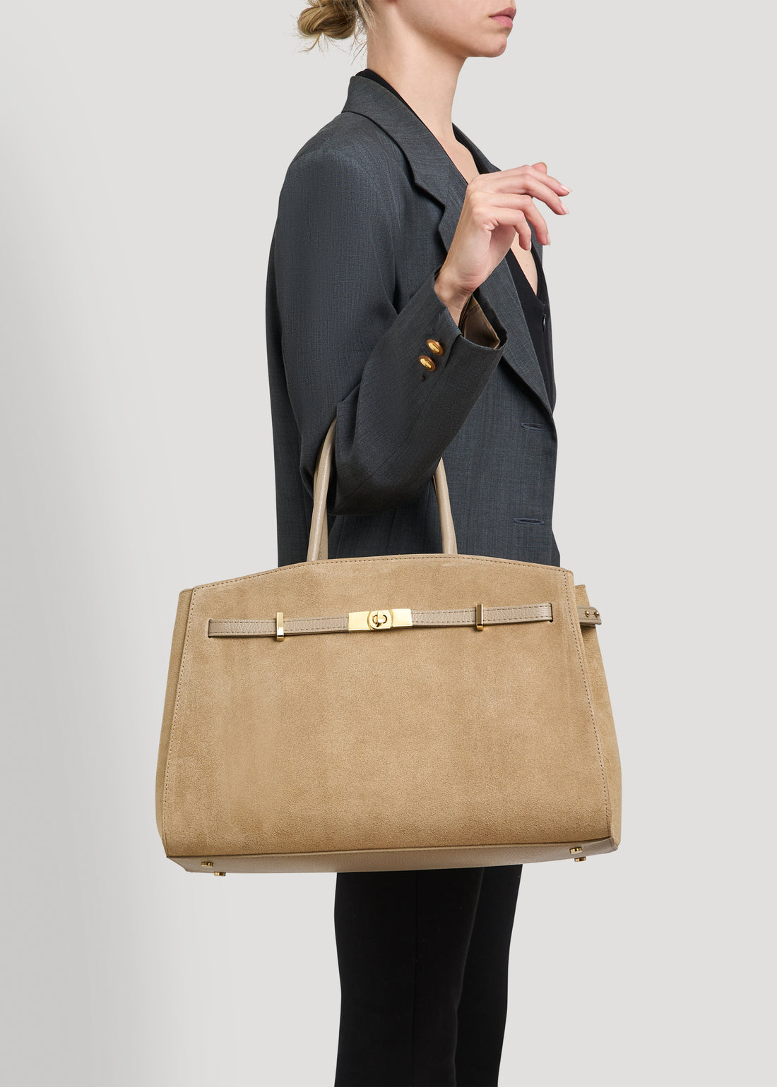 Borsa Driade in Camoscio e Pelle Taupe Chiaro
