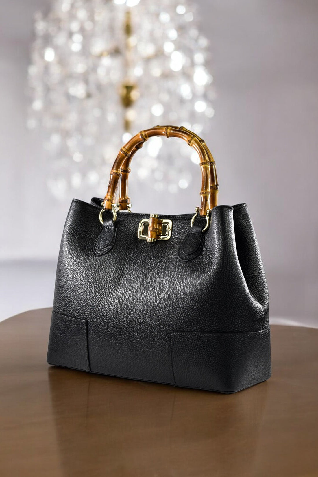 Bamboo Babe bag in Black Dollar leather