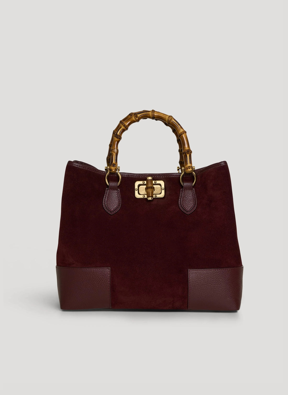 Borsa Bamboo Babe in Camoscio e Pelle Bordeaux - Voemièn