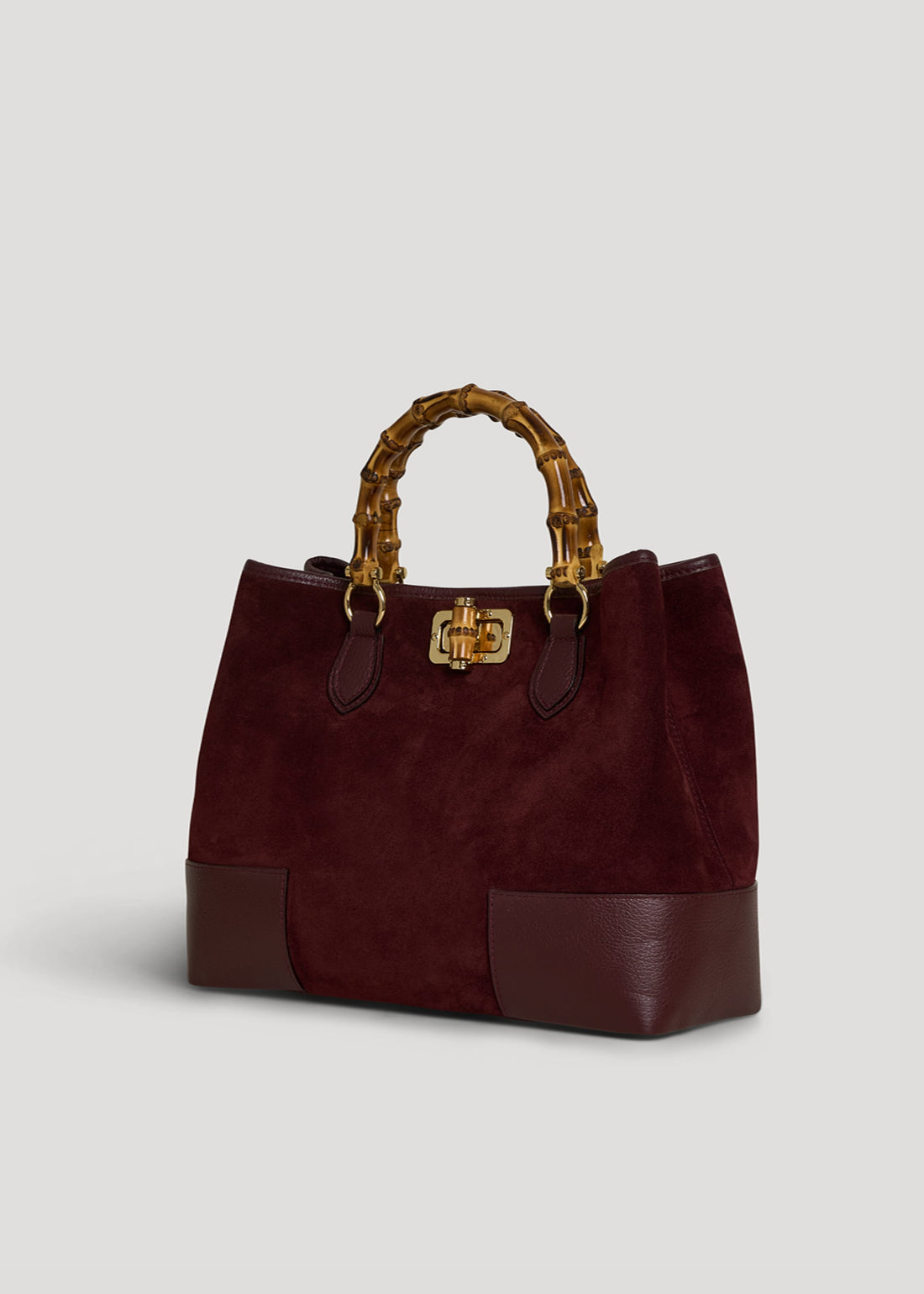 Borsa Bamboo Babe in Camoscio e Pelle Bordeaux - Voemièn