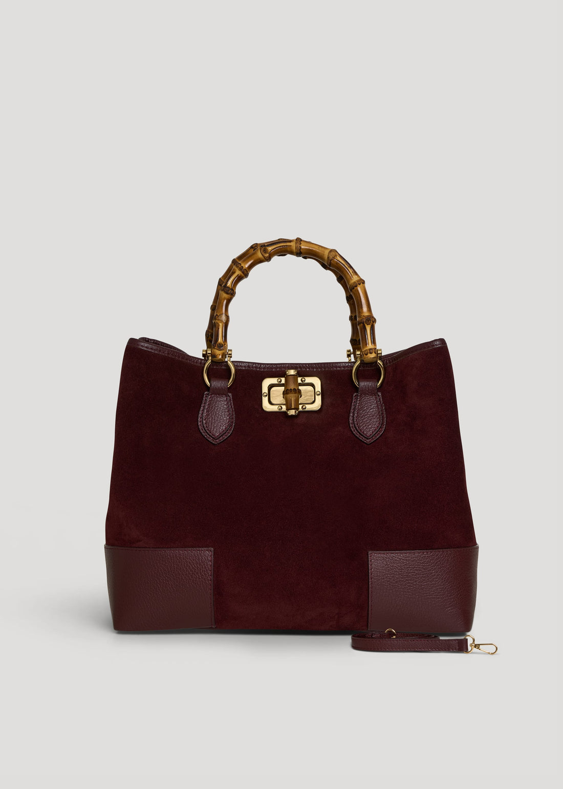 Borsa Bamboo Babe in Camoscio e Pelle Bordeaux - Voemièn