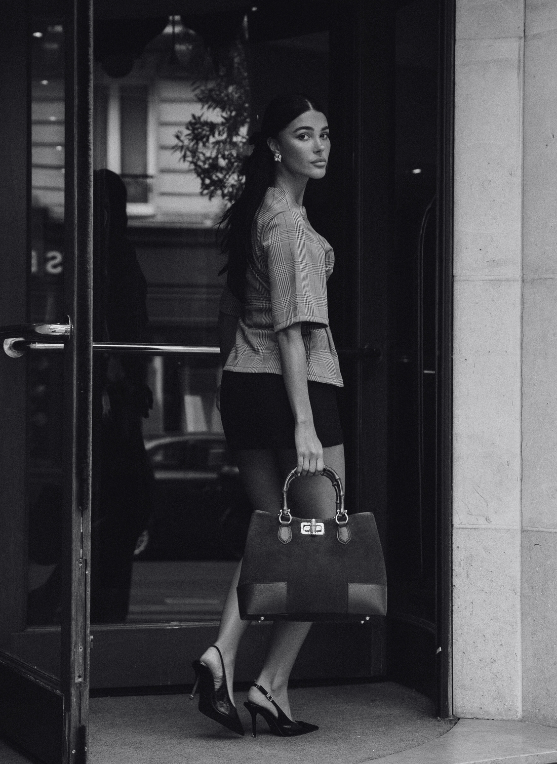Borsa Bamboo Babe in Camoscio e Pelle Nera - Voemièn