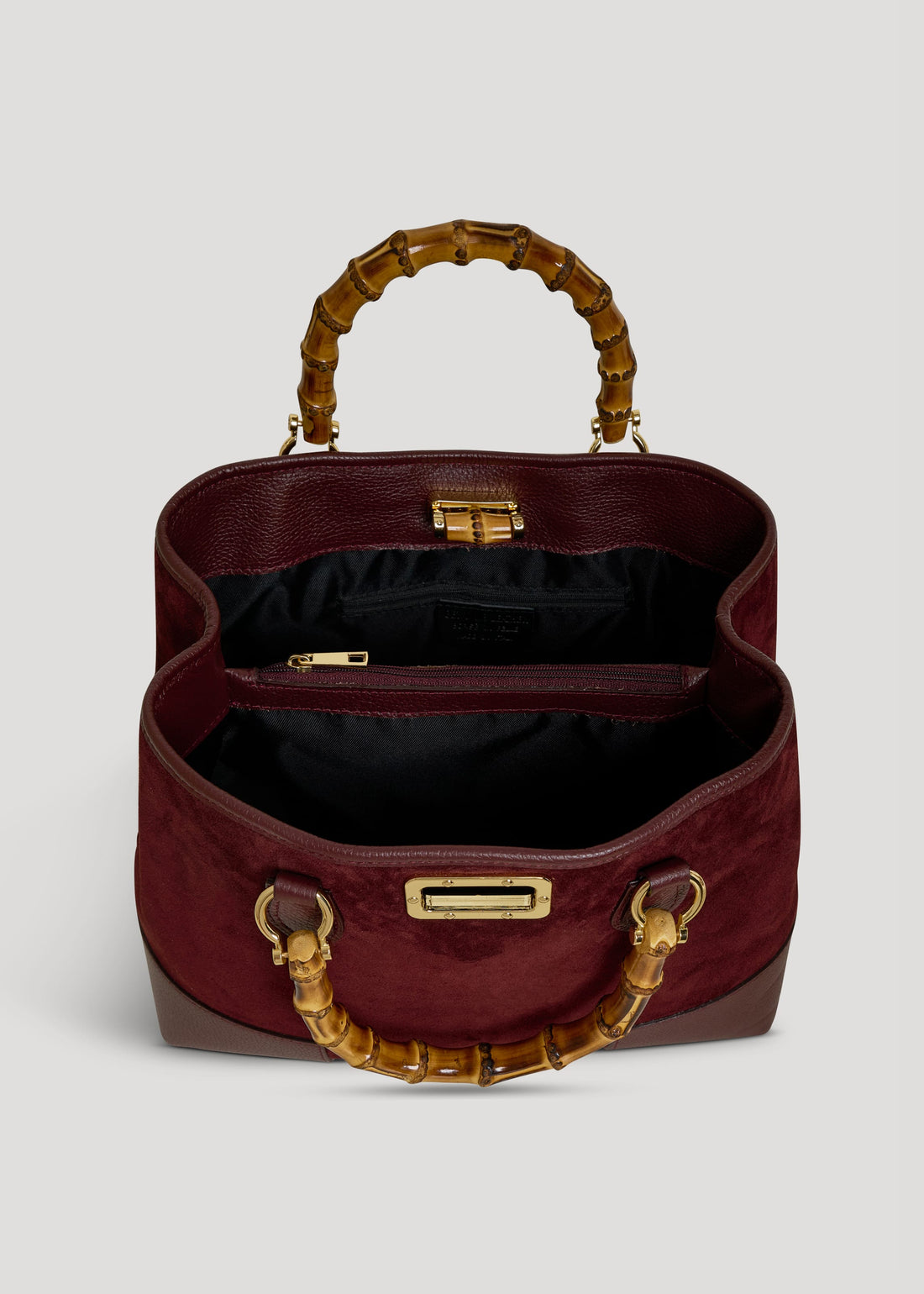 Borsa Bamboo Babe in Camoscio e Pelle Bordeaux - Voemièn