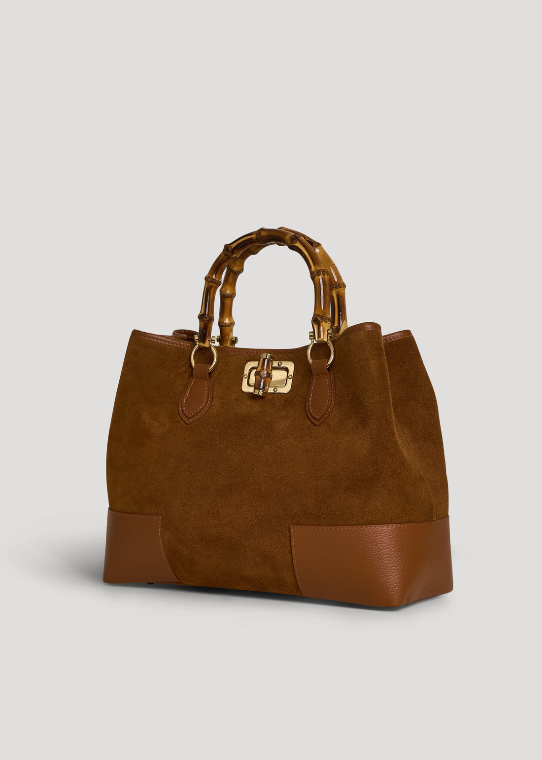 Borsa Bamboo Babe in Camoscio e Pelle Cuoio - Voemièn