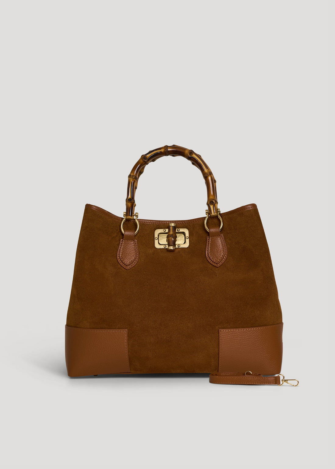 Borsa Bamboo Babe in Camoscio e Pelle Cuoio - Voemièn