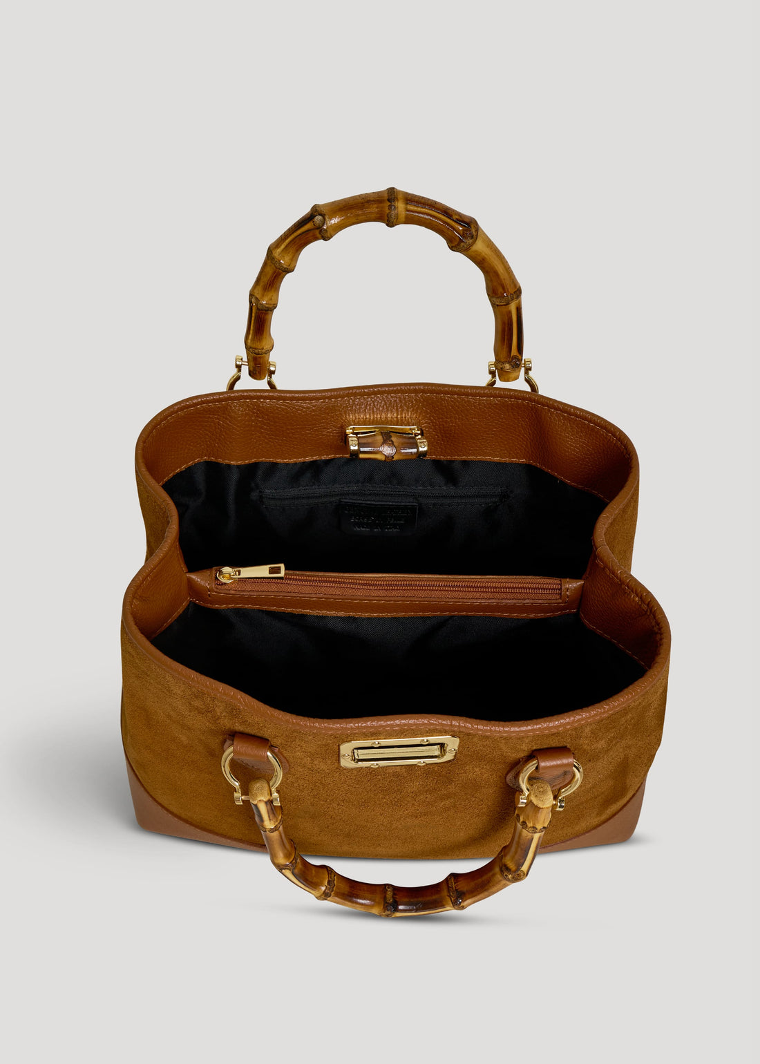 Borsa Bamboo Babe in Camoscio e Pelle Cuoio - Voemièn