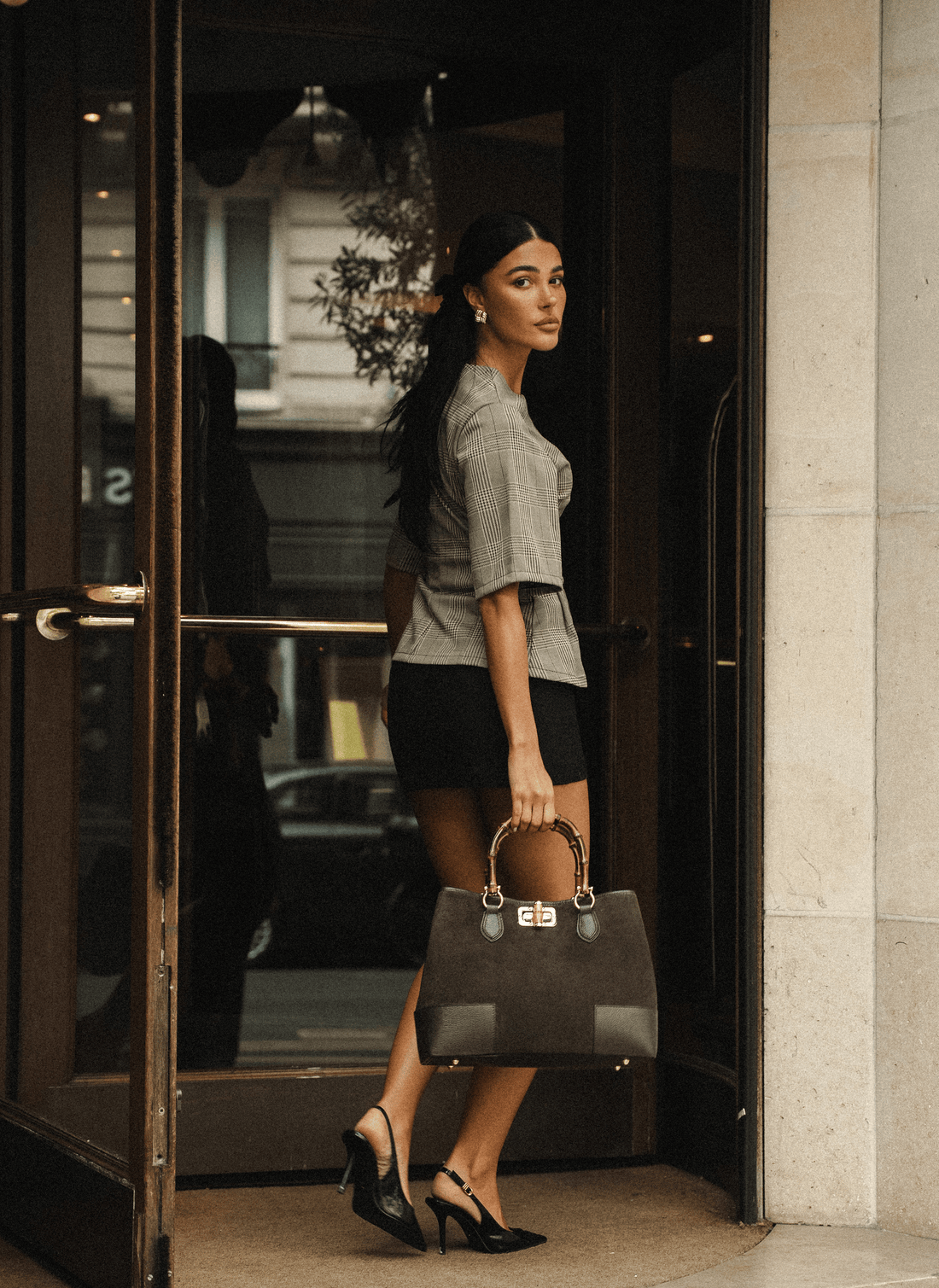 Borsa Bamboo Babe in Camoscio e Pelle Testa di moro - Voemièn