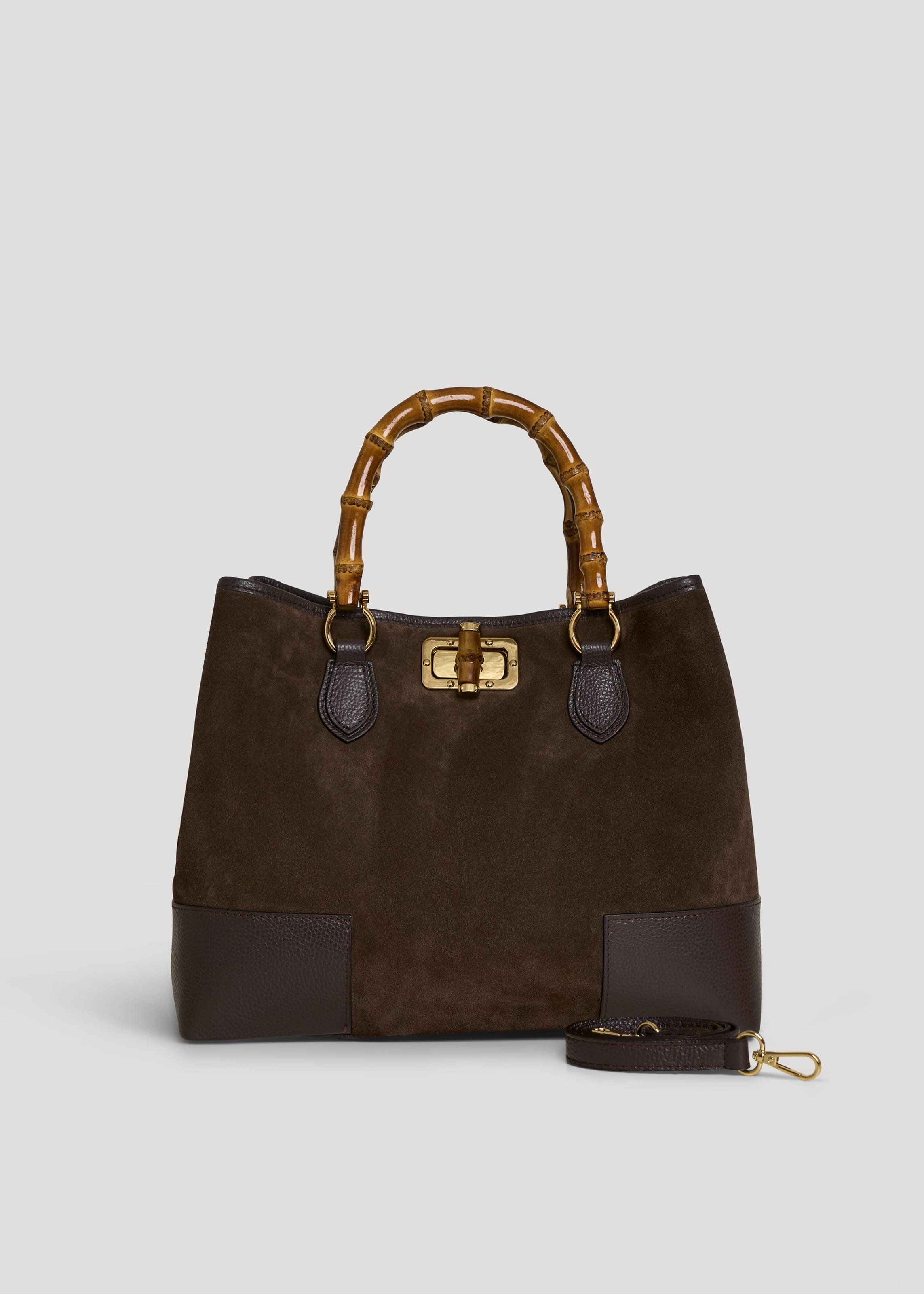 Borsa Bamboo Babe in Camoscio e Pelle Testa di moro - Voemièn