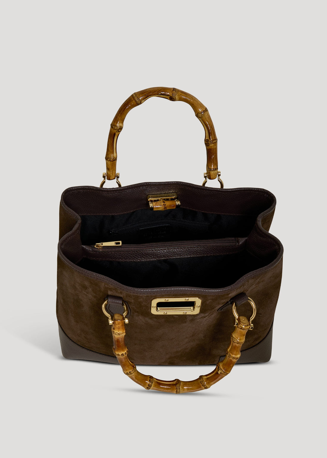 Borsa Bamboo Babe in Camoscio e Pelle Testa di moro - Voemièn