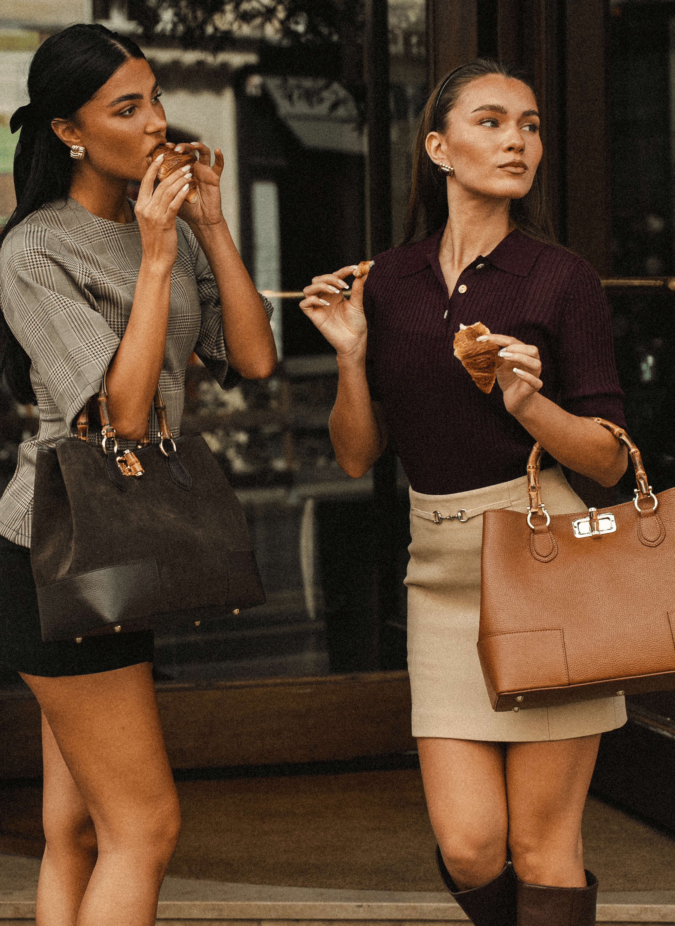 Borsa Bamboo Babe in Camoscio e Pelle Testa di moro - Voemièn