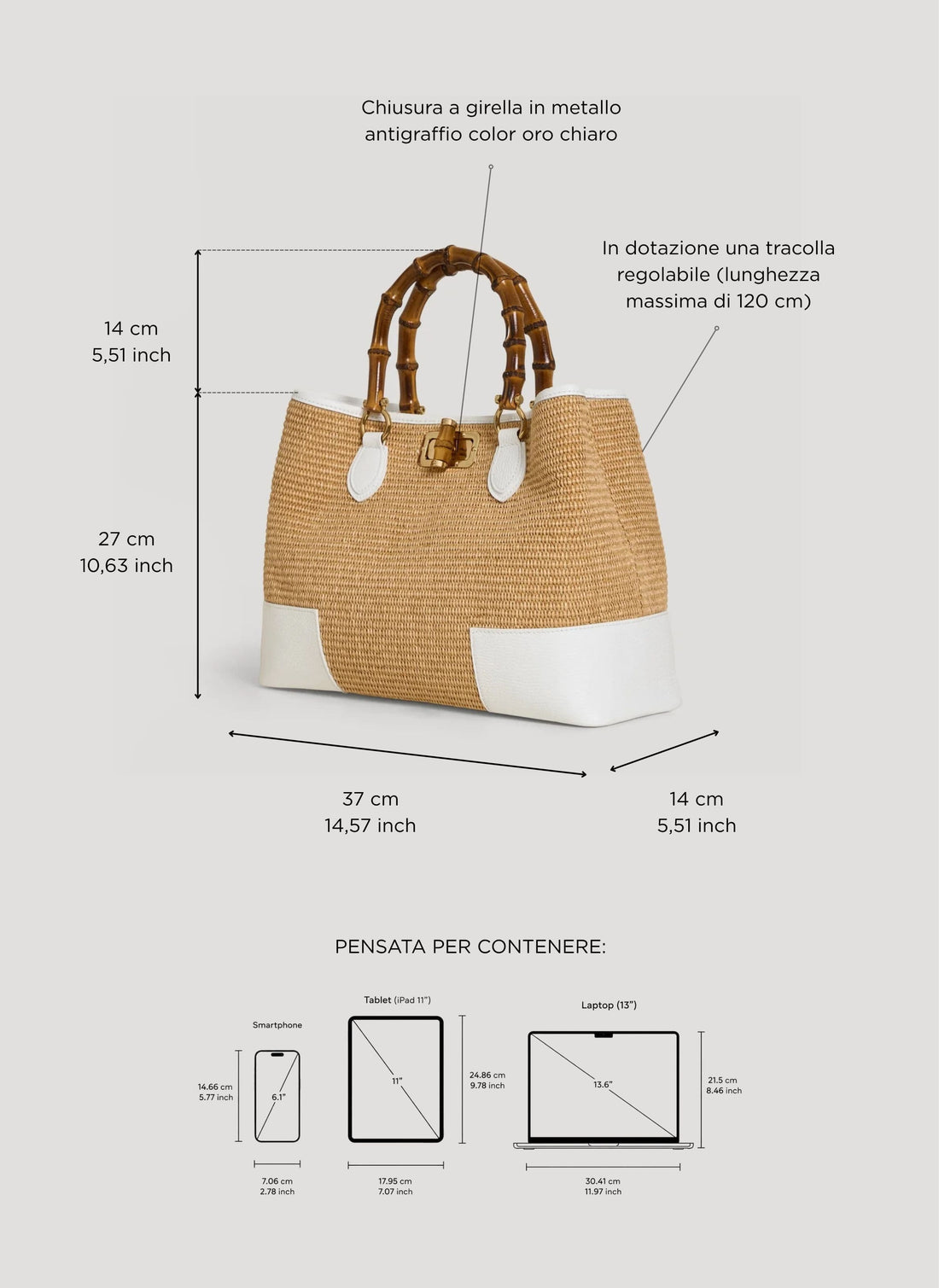 Borsa Bamboo Babe in pelle e Rafia Bianca - Voemièn