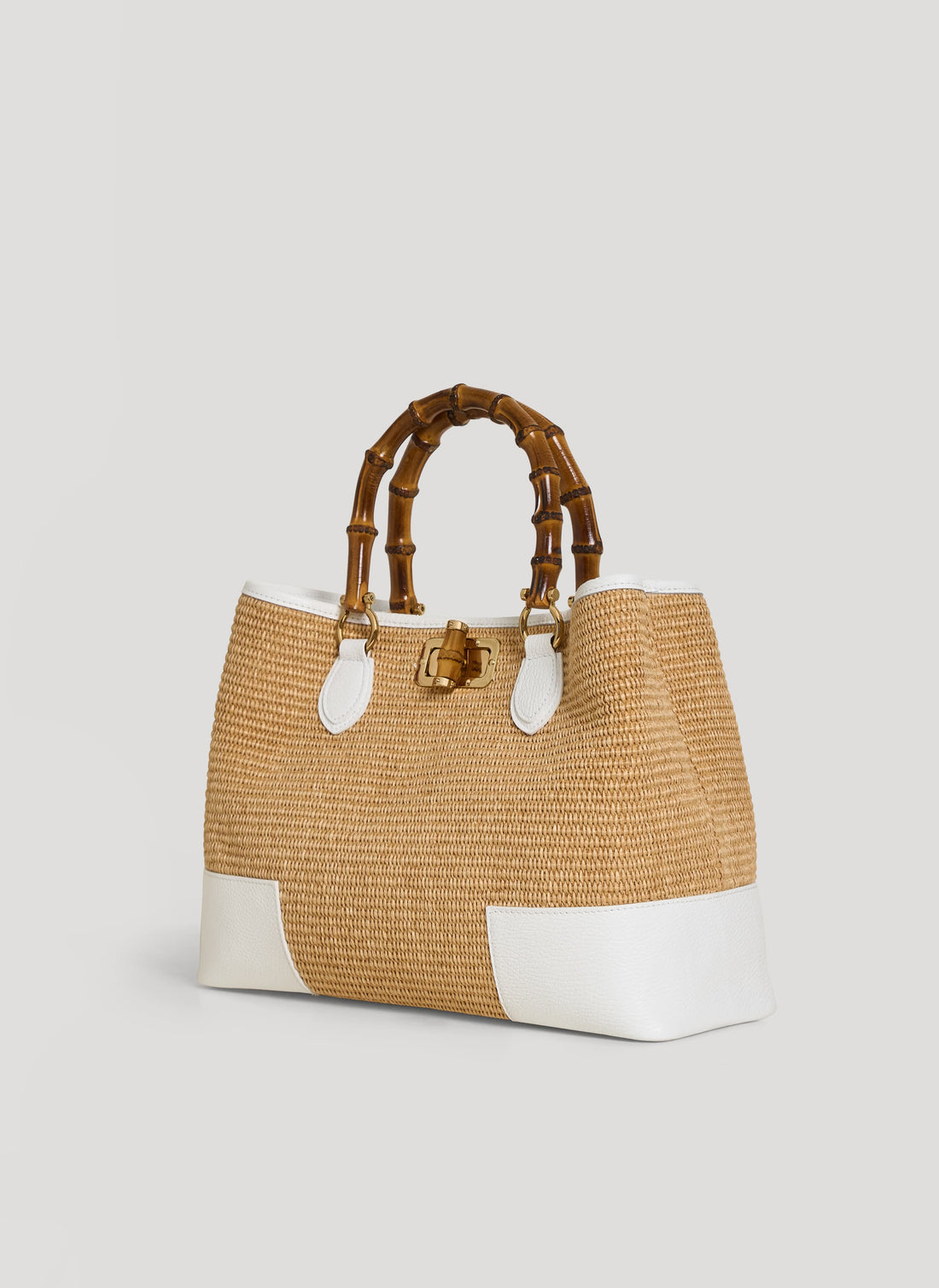 Borsa Bamboo Babe in pelle e Rafia Bianca - Voemièn